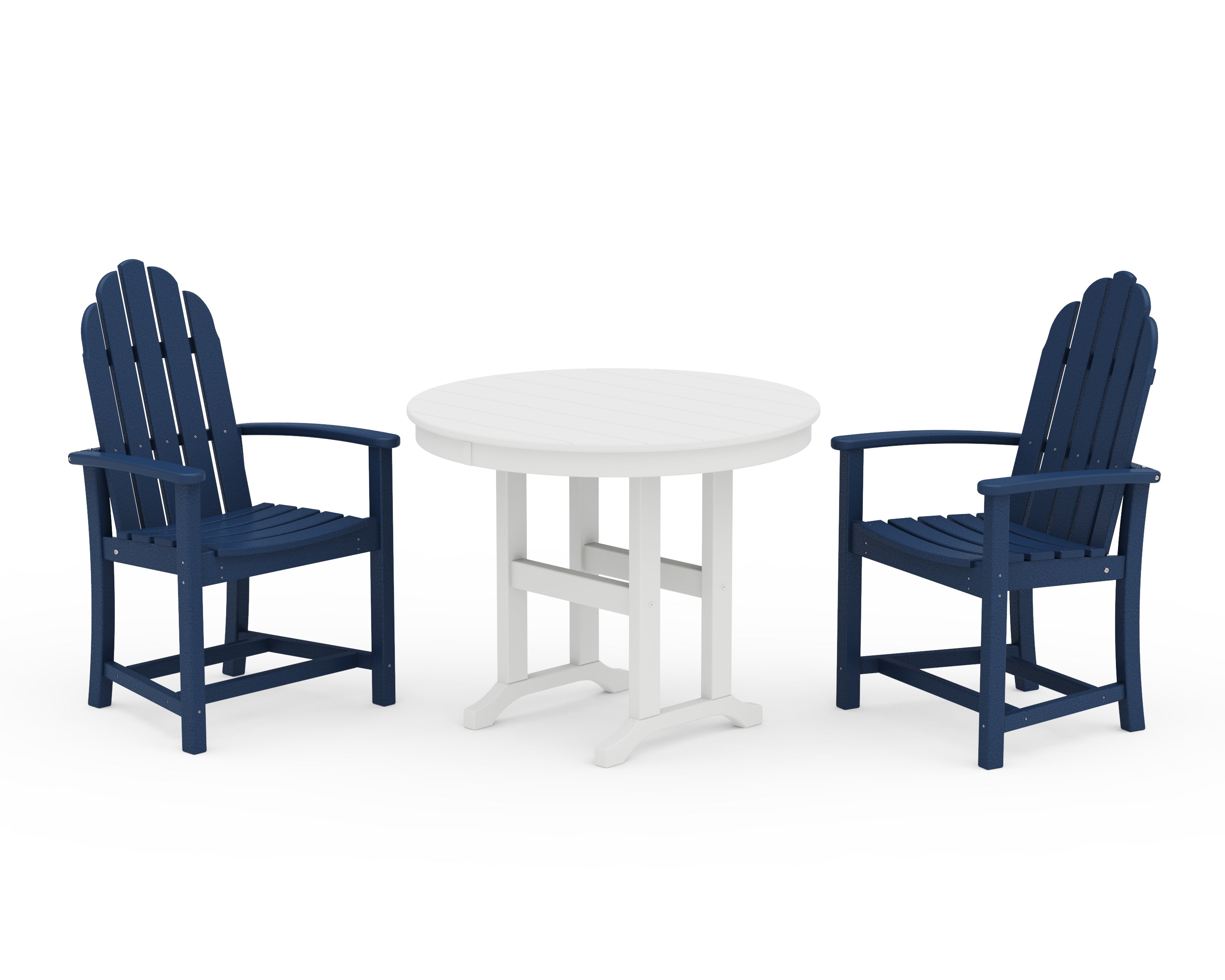 POLYWOOD Classic Adirondack 3-Piece Round Dining Set in Navy / White