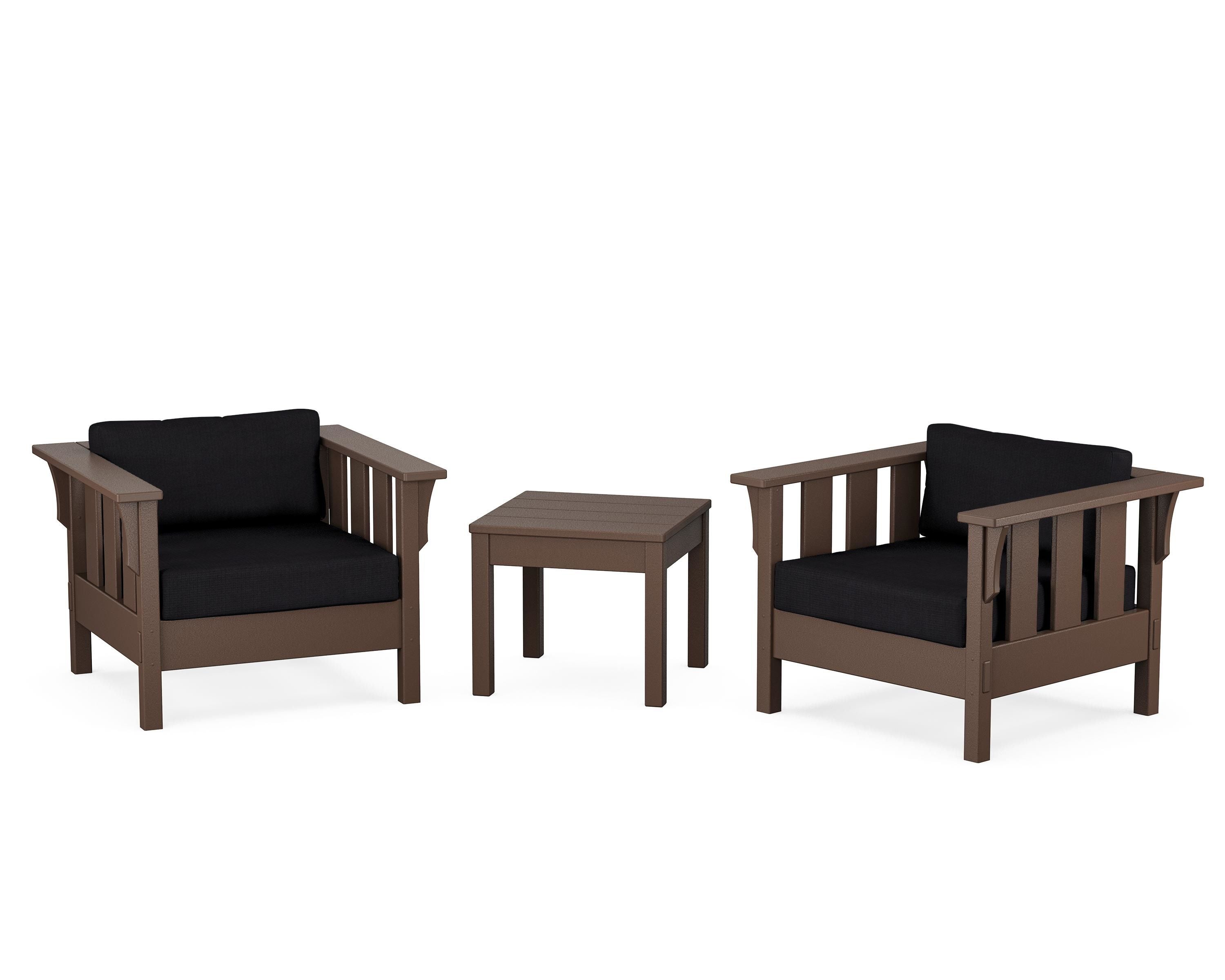 Martha Stewart by POLYWOOD Acadia 3-Piece Deep Seating Set in Mahogany / Midnight Linen