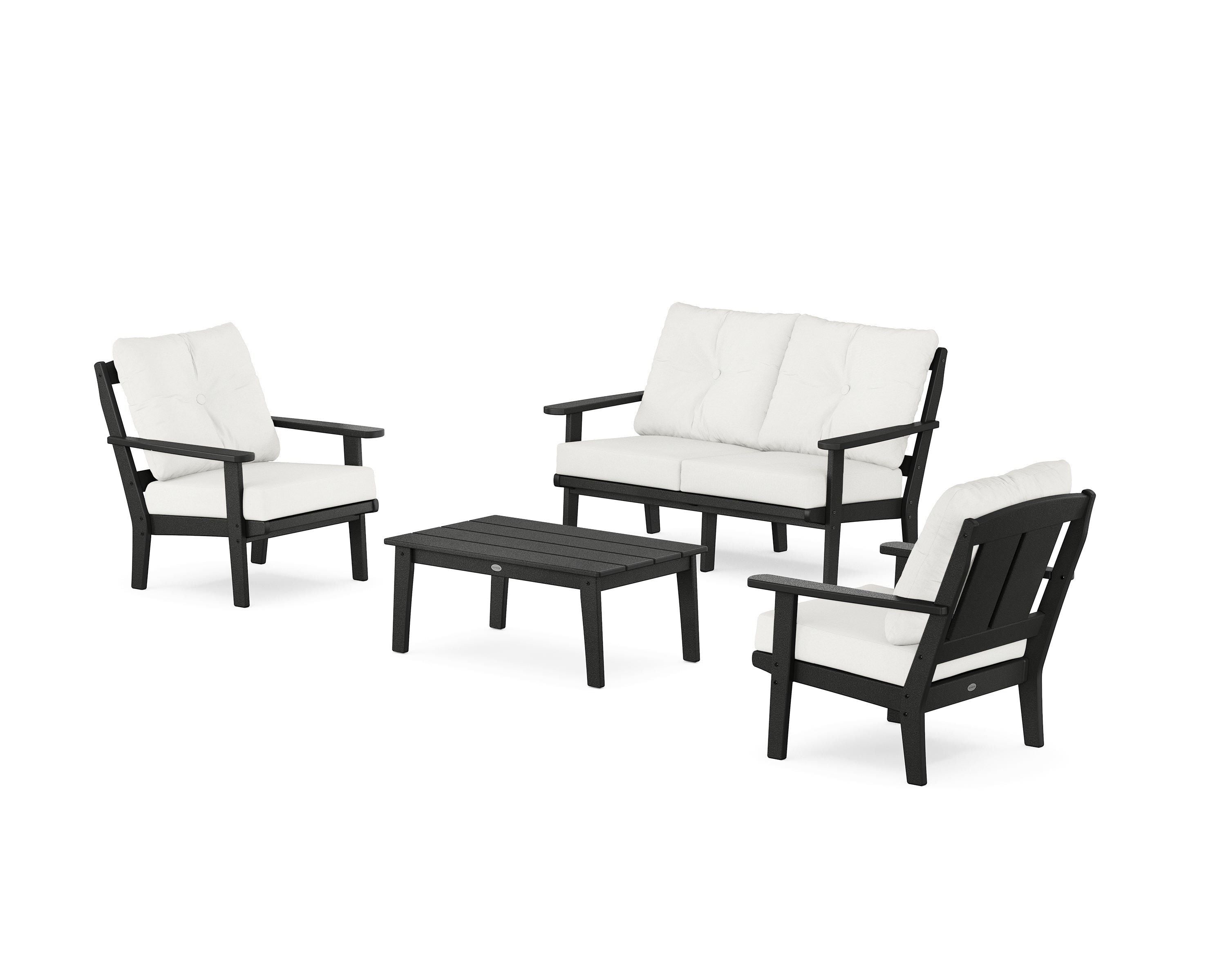 POLYWOOD Mission 4-Piece Deep Seating Set with Loveseat in Black / Natural Linen