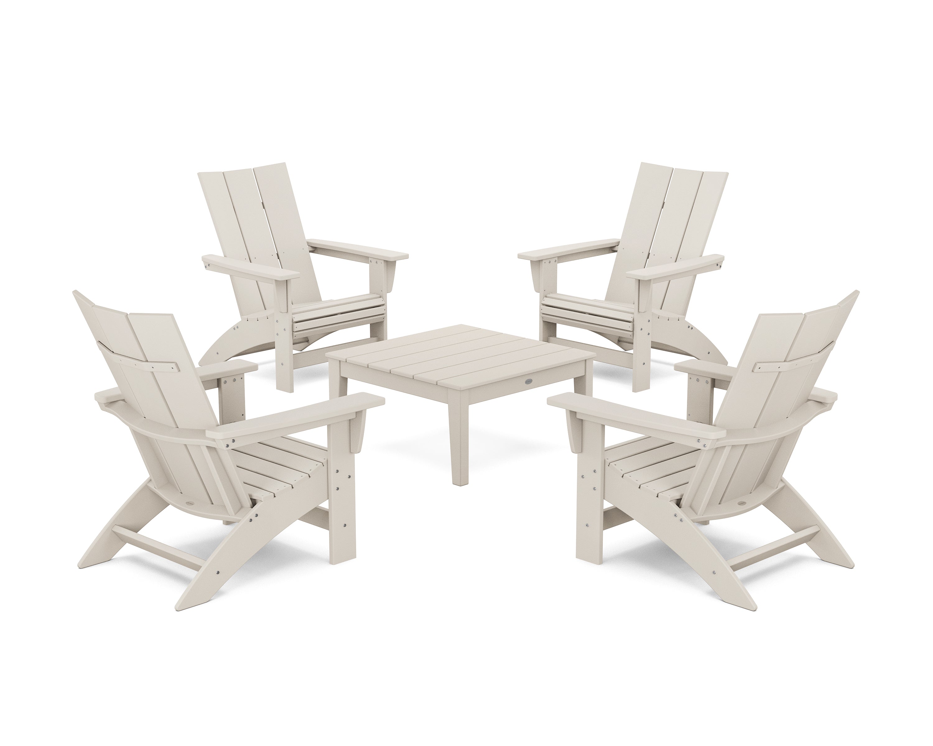 POLYWOOD® 5-Piece Modern Grand Adirondack Chair Conversation Group in Sand