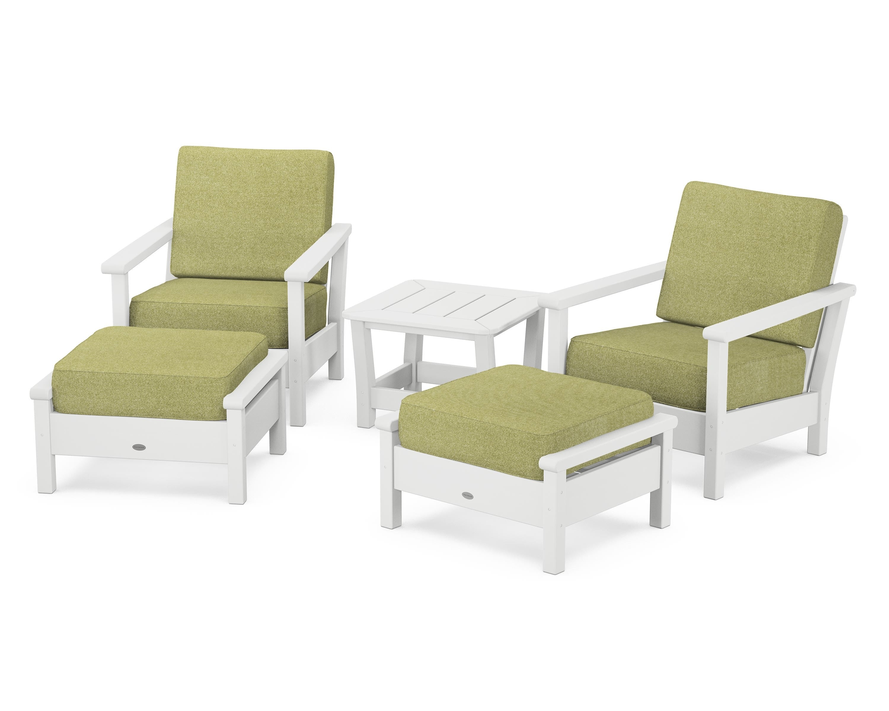 POLYWOOD Harbour 5-Piece Deep Seating Chair Set in White / Chartreuse Boucle