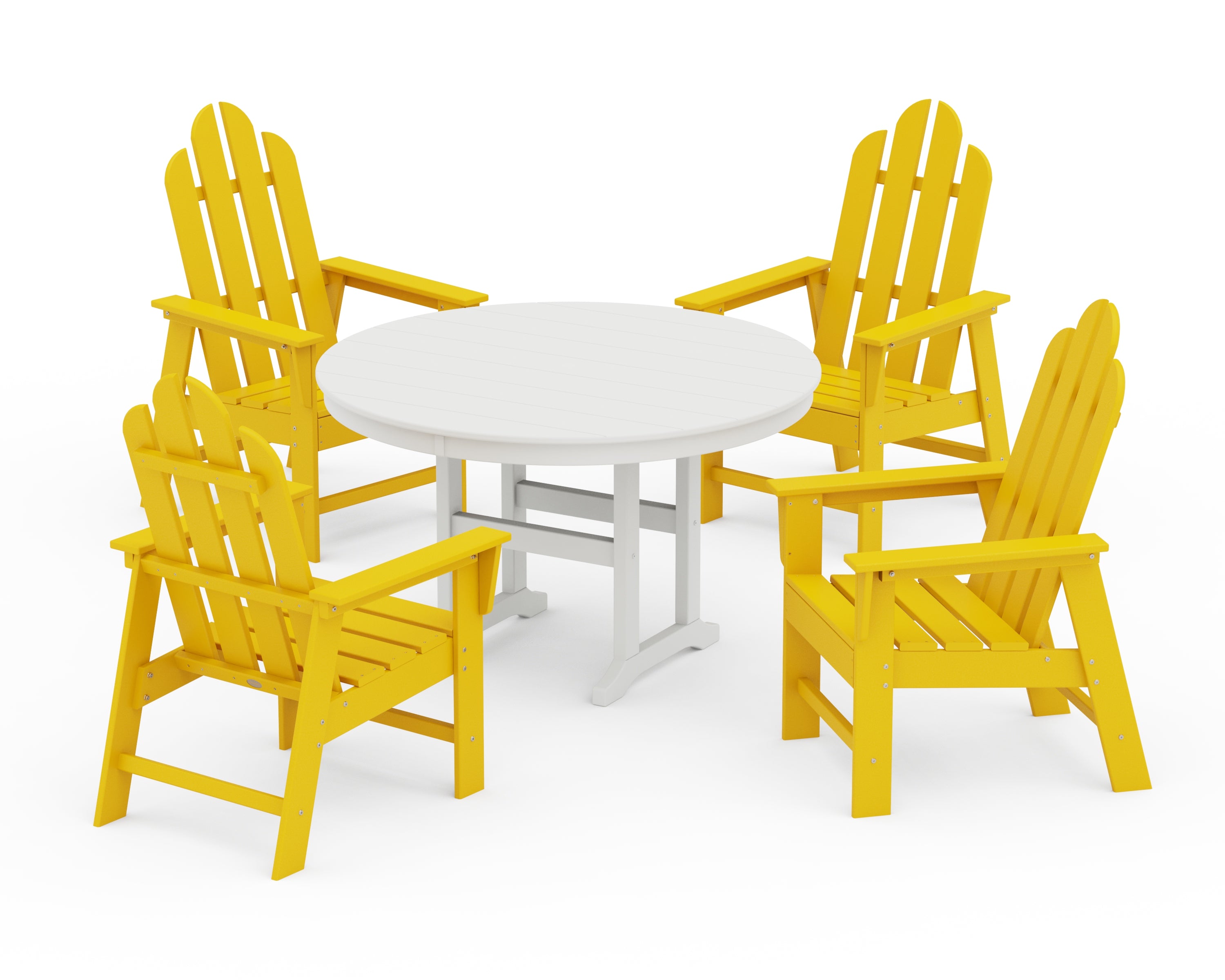 POLYWOOD Long Island 5-Piece Round Farmhouse Dining Set in Lemon / White