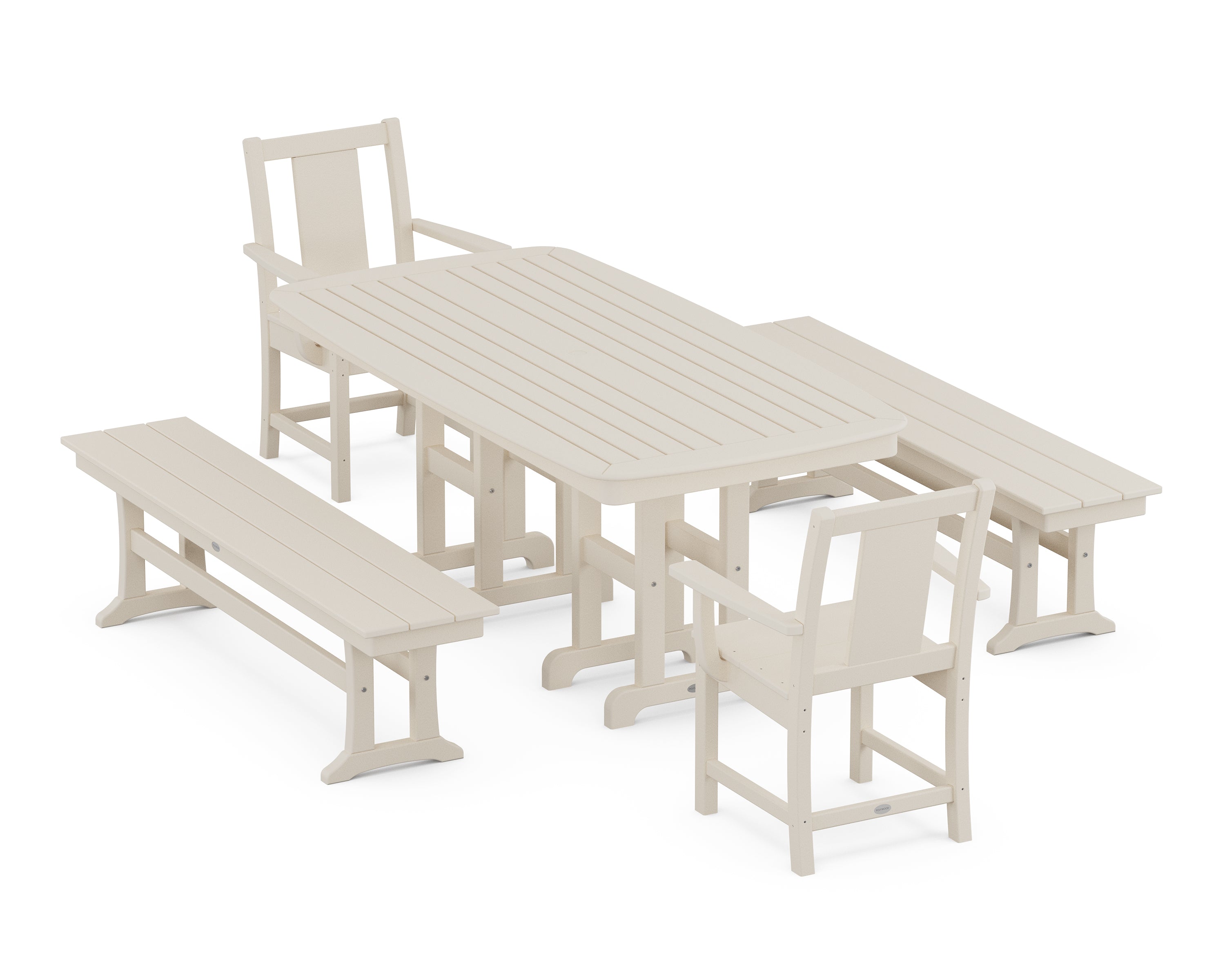 POLYWOOD® Prairie 5-Piece Dining Set with Benches in Sand