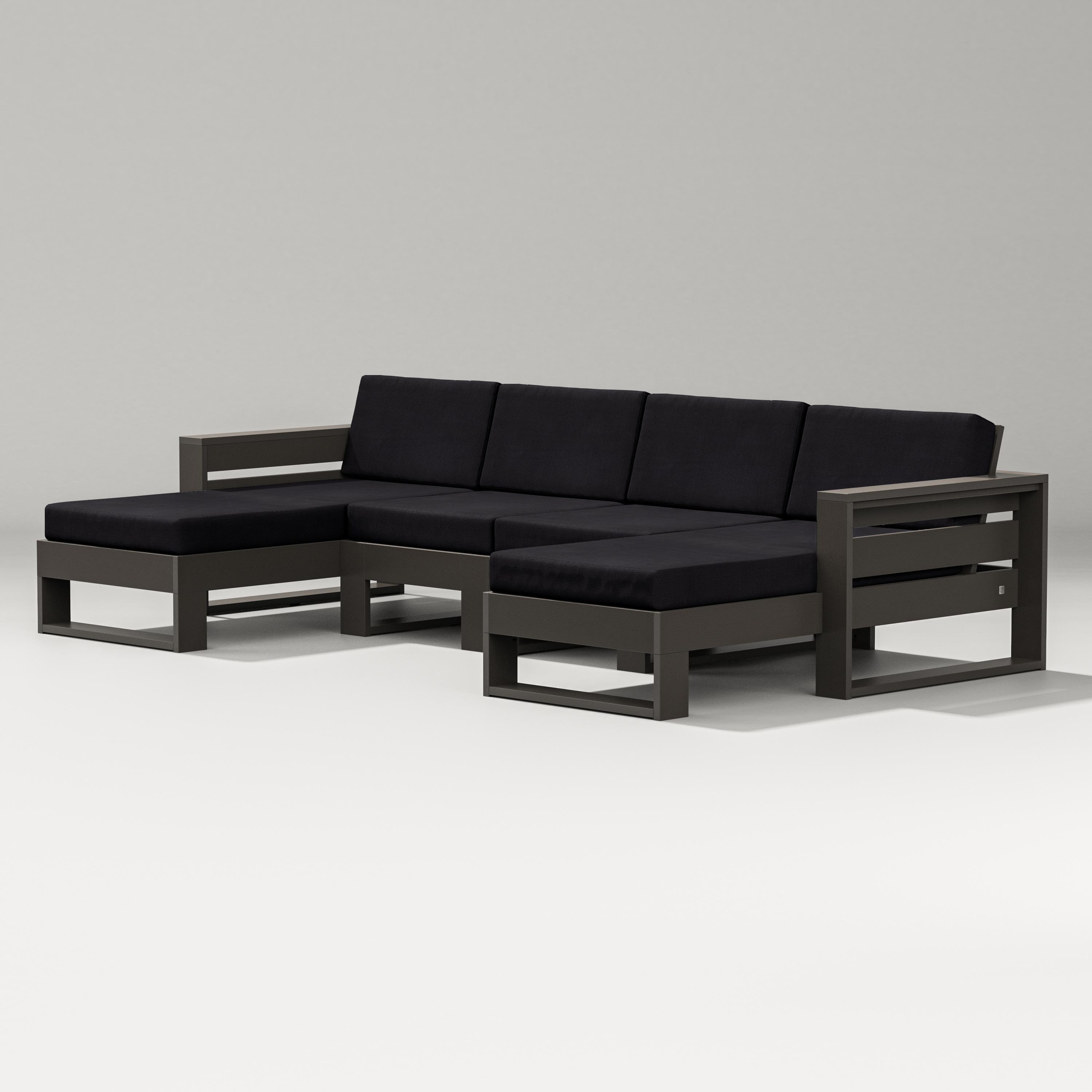 PW Designer Series Latitude Double Chaise Sectional in Vintage Coffee / Midnight Linen