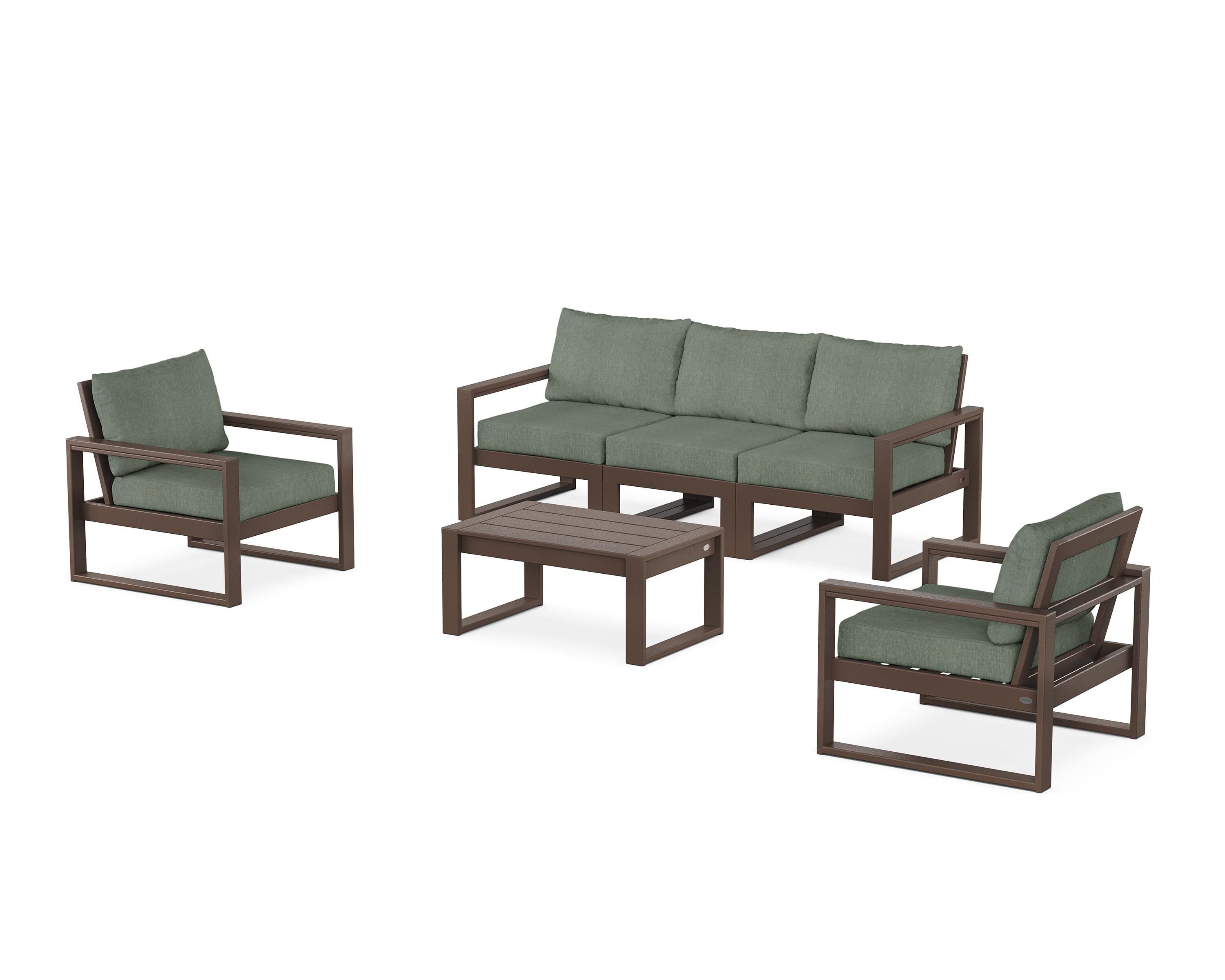 POLYWOOD EDGE Sectional 4-Piece Deep Seating Set with Sofa in Mahogany / Cast Sage