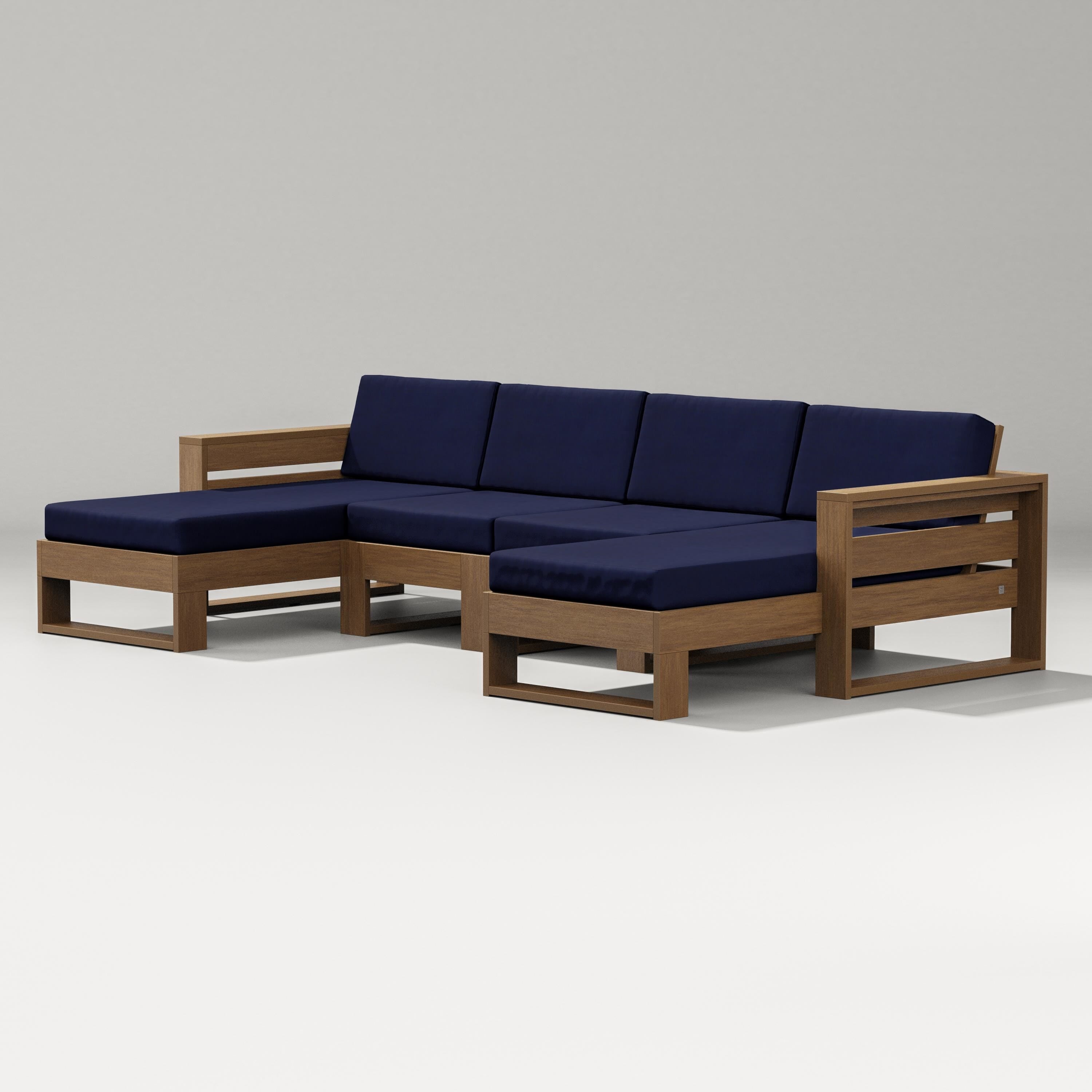 PW Designer Series Latitude Double Chaise Sectional in Natural / Navy