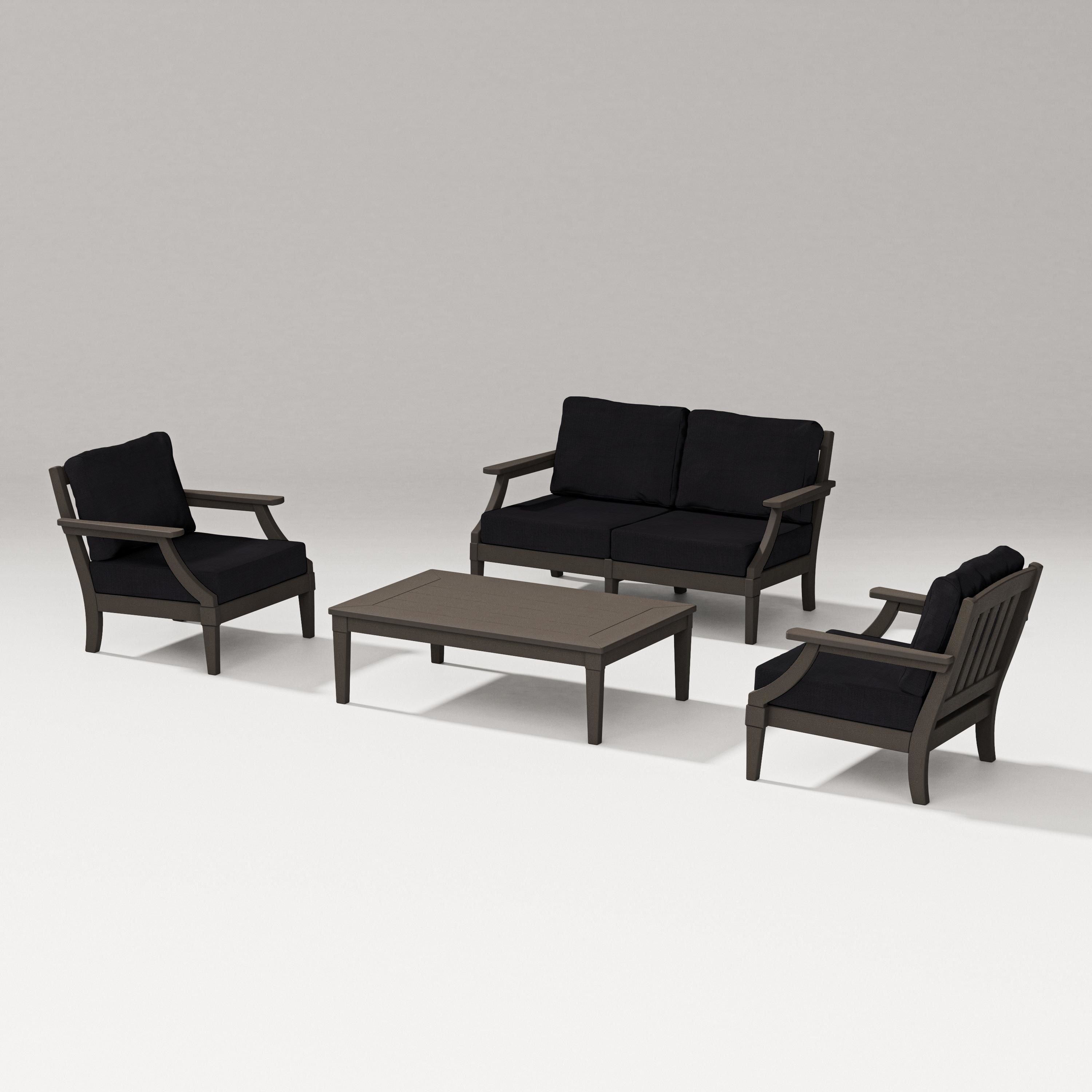PW Designer Series Estate Lounge 4-Piece Loveseat Set in Vintage Coffee / Midnight Linen