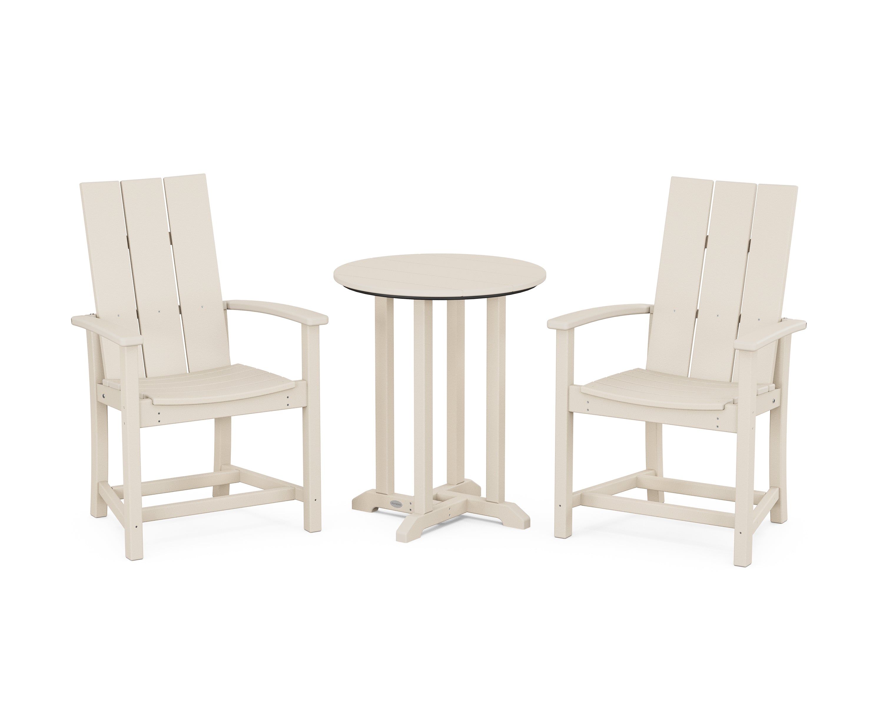 POLYWOOD Modern Adirondack 3-Piece Round Farmhouse Bistro Dining Set in Sand