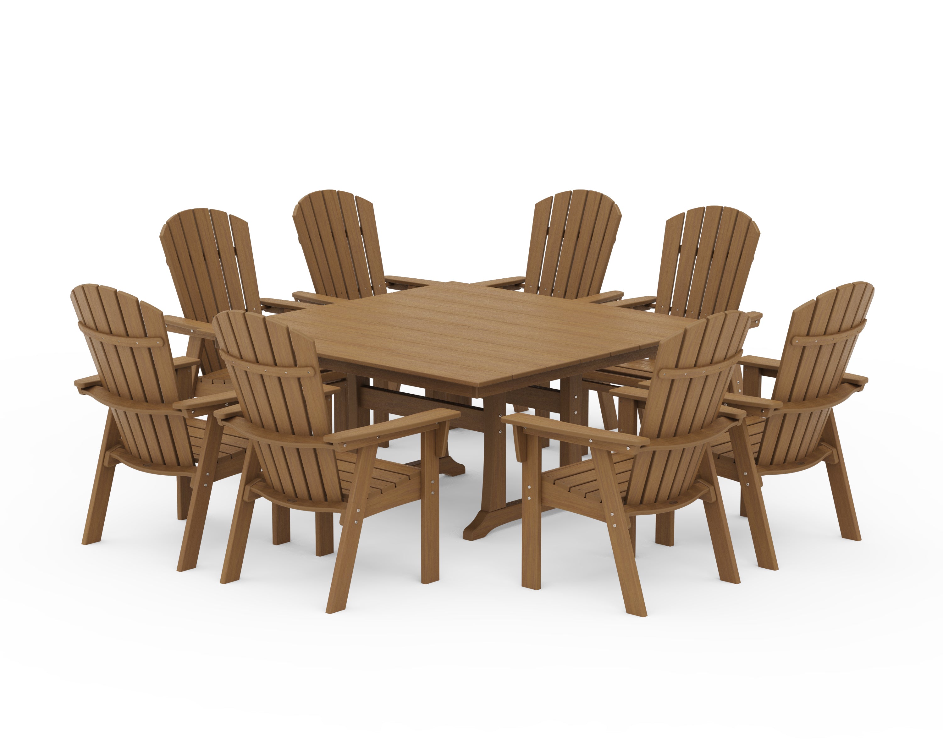 POLYWOOD Nautical Curveback Adirondack 9-Piece Square Dining Set with Trestle Legs in Natural