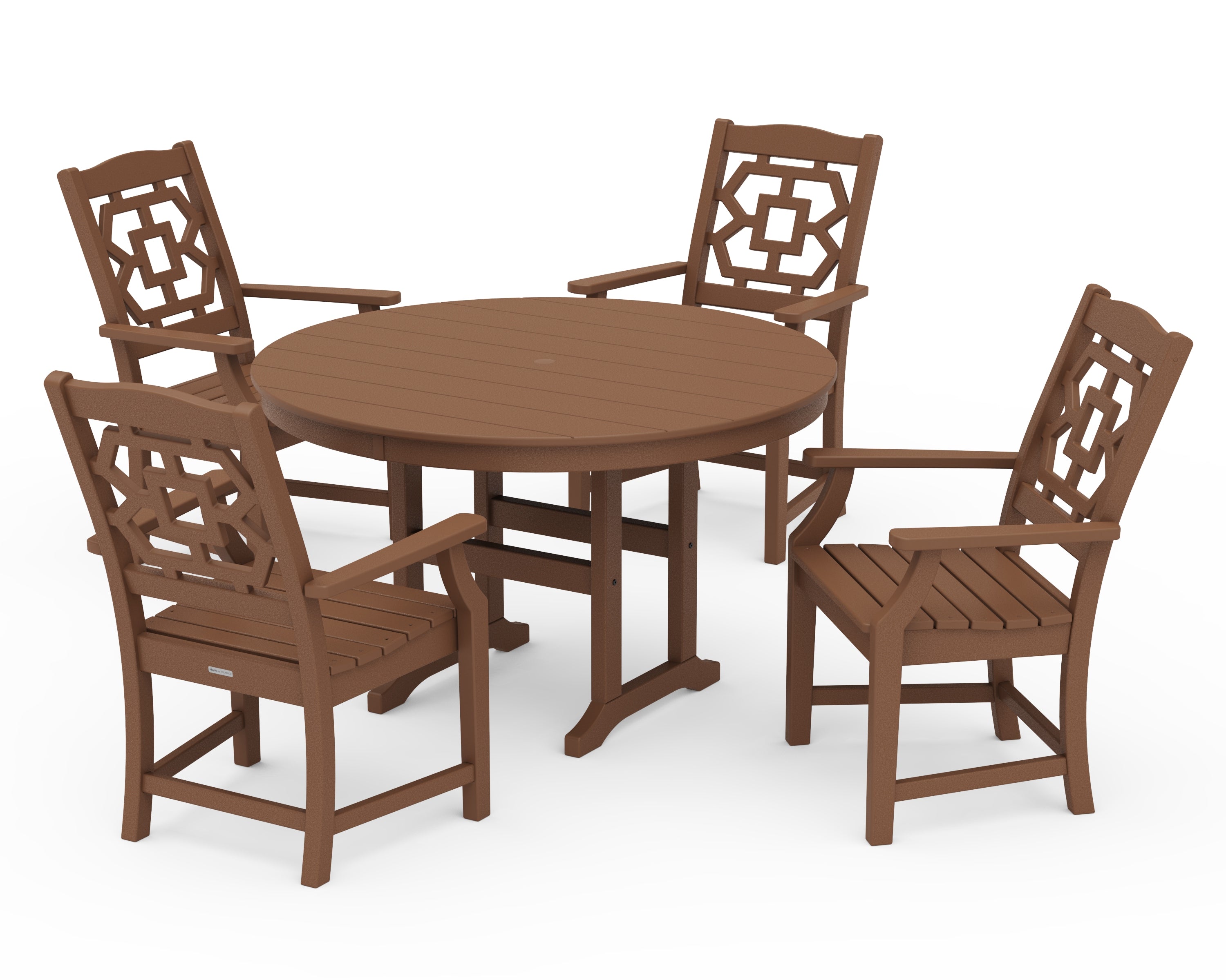 Martha Stewart by POLYWOOD Chinoiserie 5-Piece Round Farmhouse Dining Set in Teak
