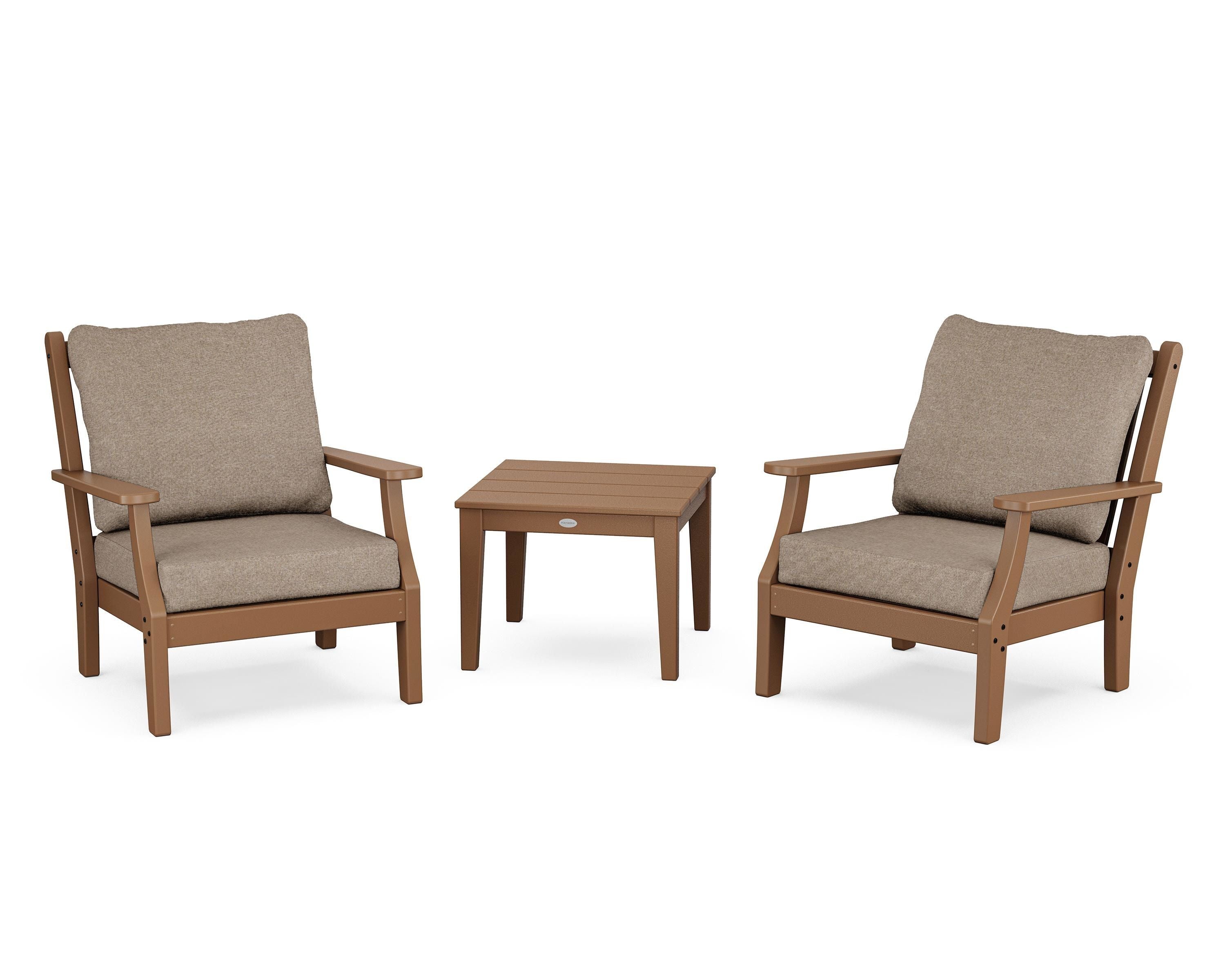 Country Living Wovendale 3-Piece Deep Seating Set in Teak / Spiced Burlap