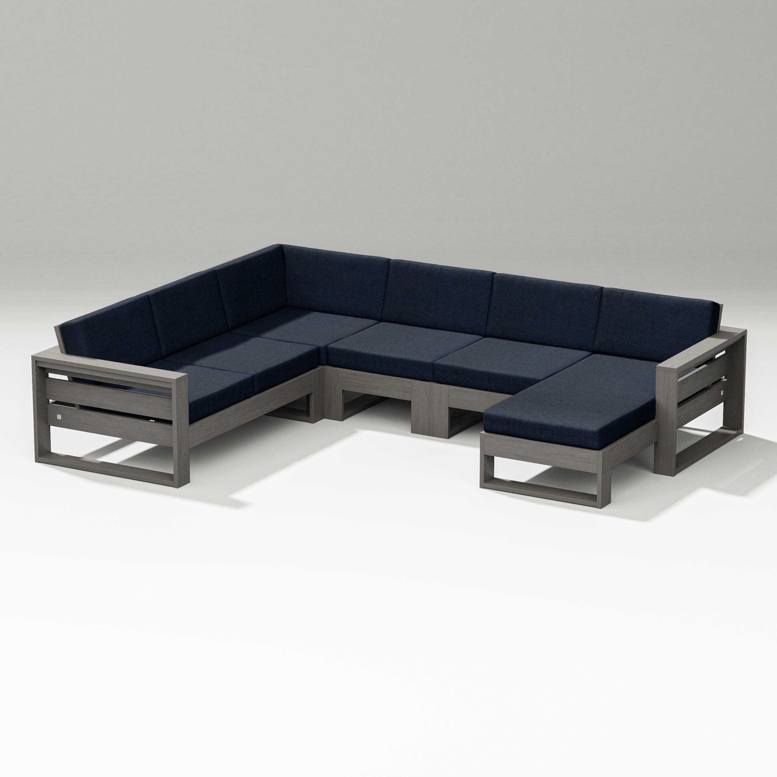 PW Designer Series Latitude Corner Sectional with Right Chaise in Driftwood / Marine Indigo