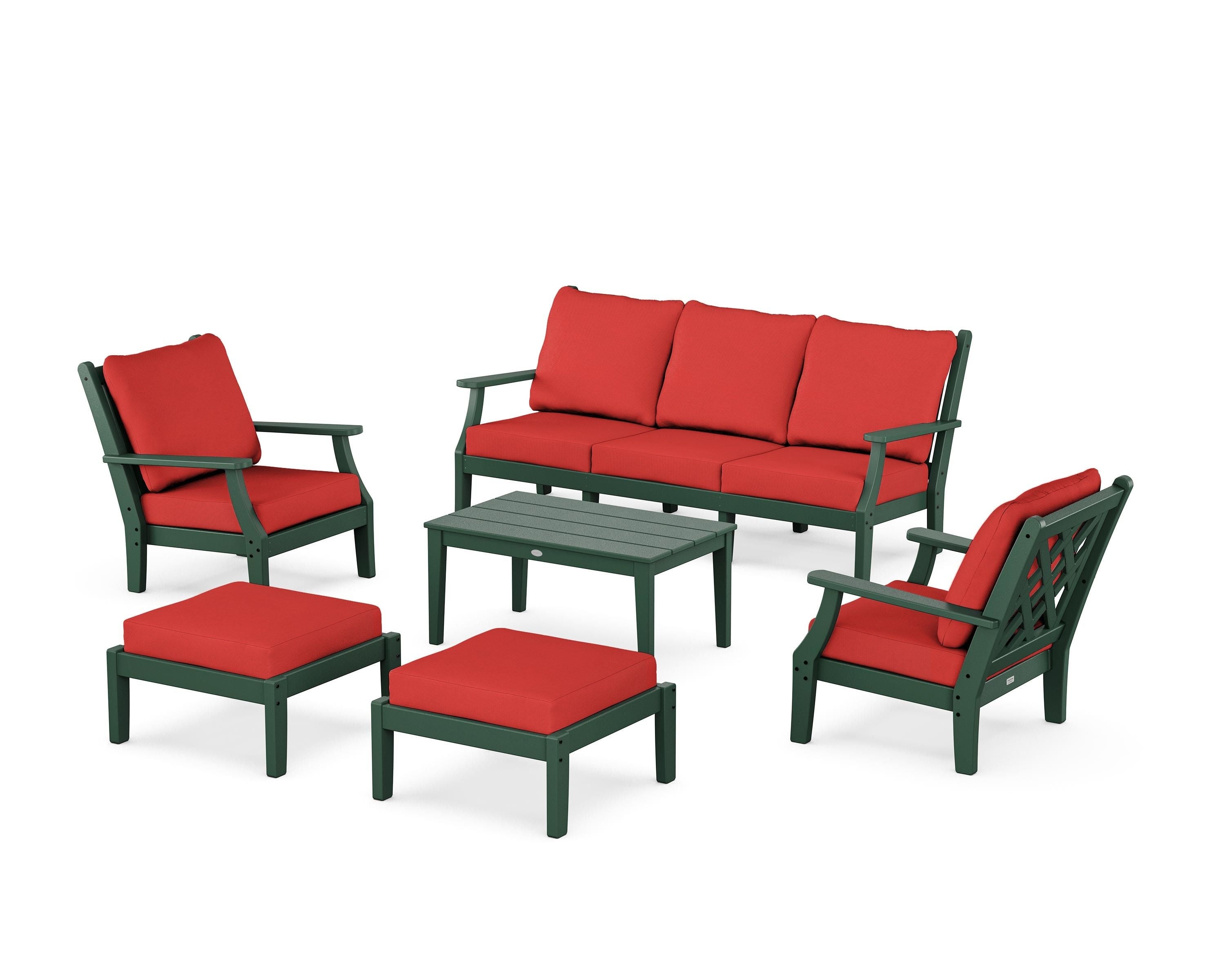 Country Living Wovendale 6-Piece Lounge Sofa Set in Green / Crimson Linen