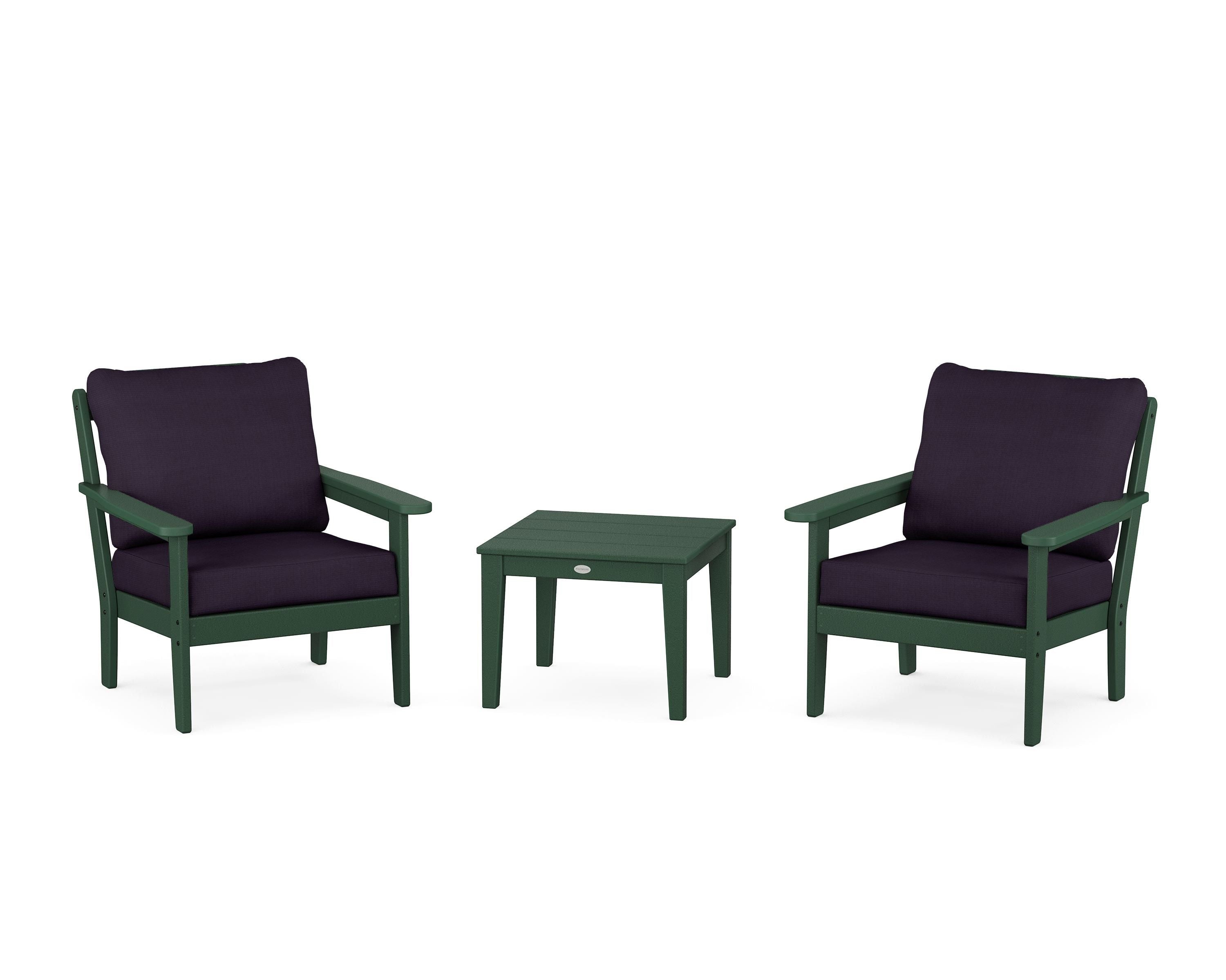 Country Living Cottage 3-Piece Deep Seating Set in Green / Navy Linen