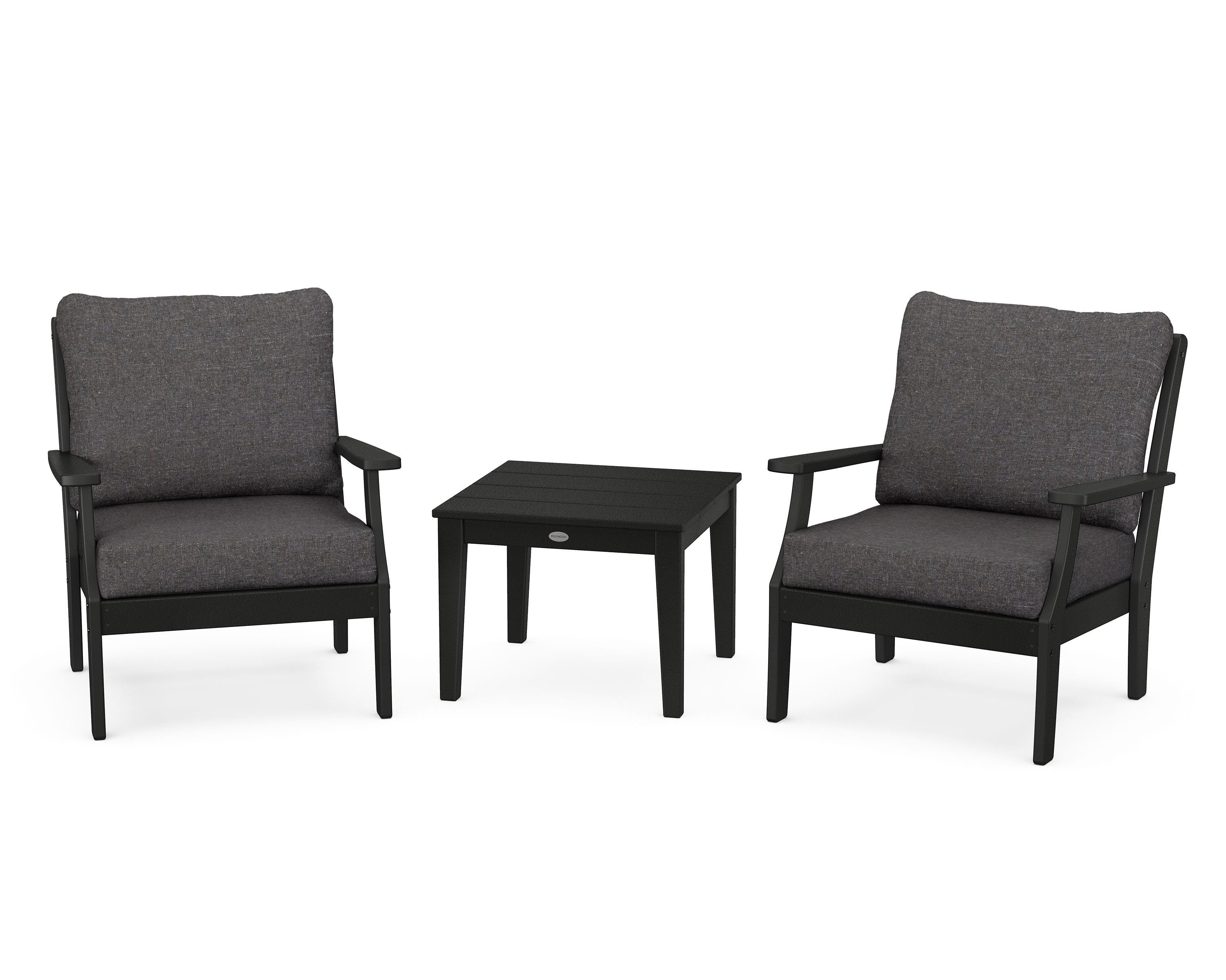 POLYWOOD Braxton 3-Piece Deep Seating Set in Black / Ash Charcoal