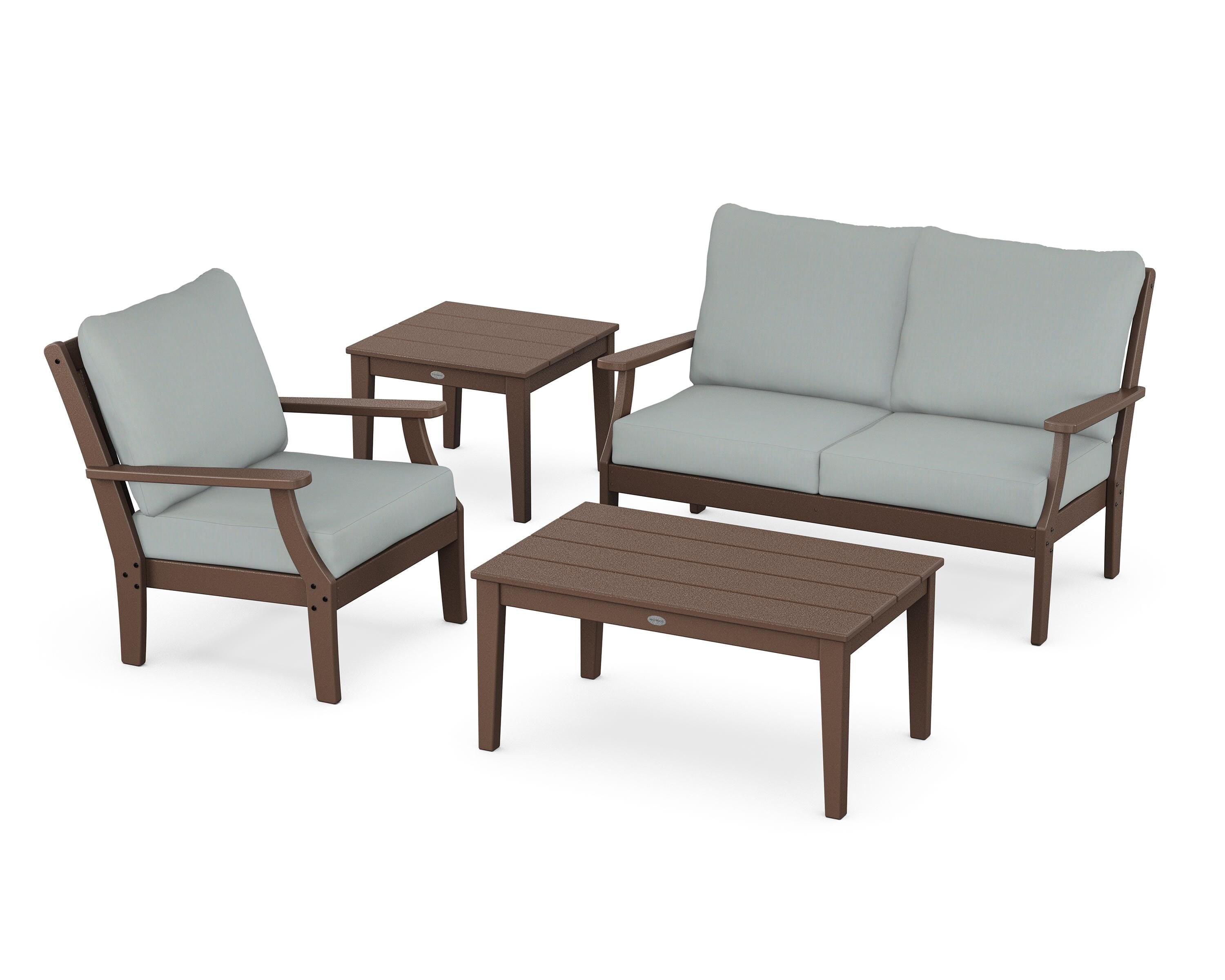 POLYWOOD Braxton 4-Piece Deep Seating Set in Mahogany / Spa