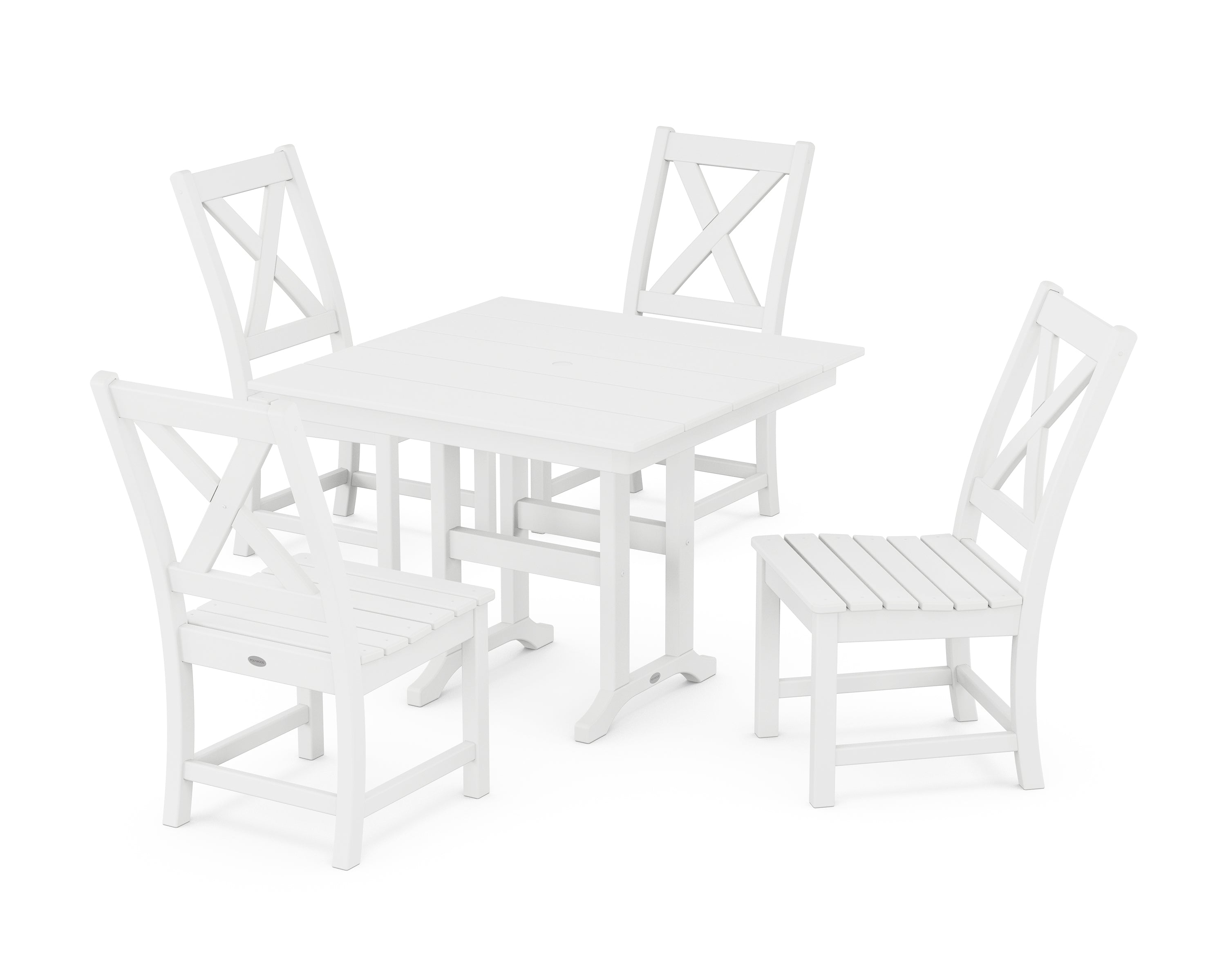 POLYWOOD® Braxton Side Chair 5-Piece Farmhouse Dining Set in White