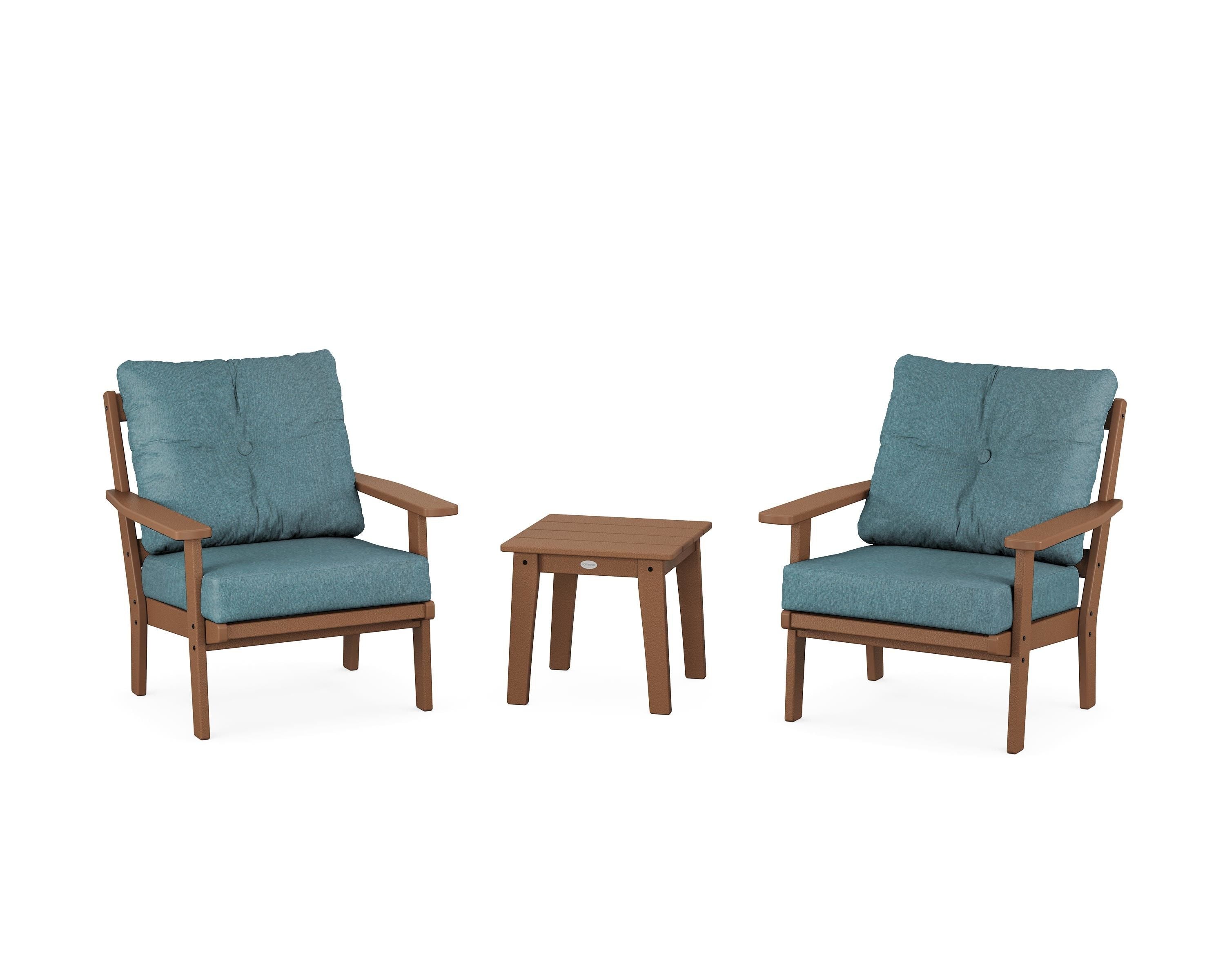 POLYWOOD Prairie 3-Piece Deep Seating Set in Teak / Ocean Teal