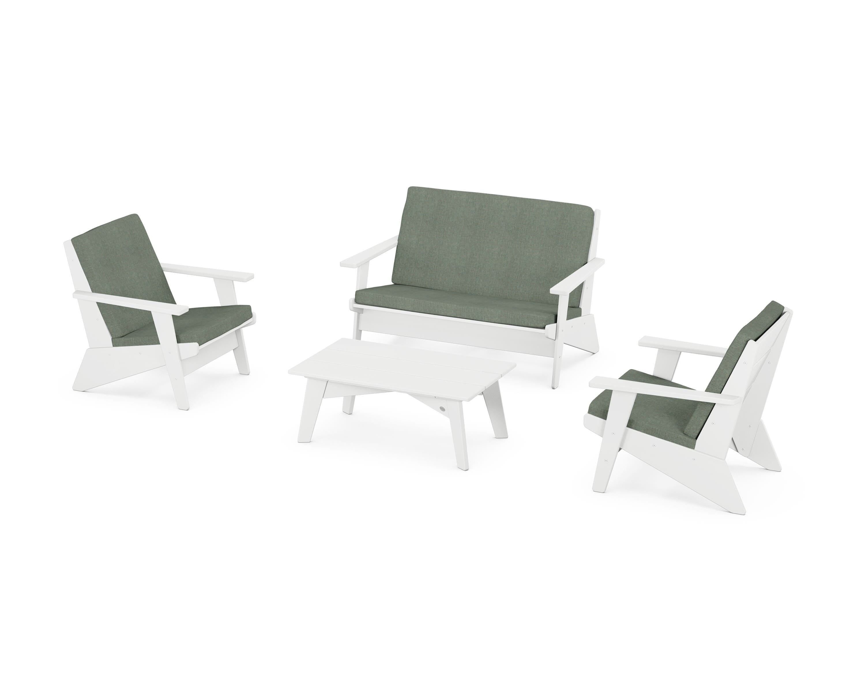 POLYWOOD Riviera Modern Lounge 4-Piece Set in White / Cast Sage