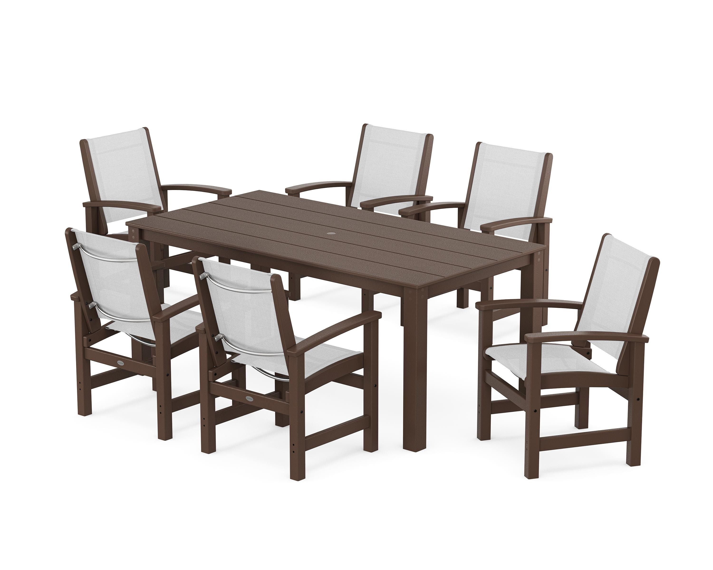 POLYWOOD Coastal 7-Piece Parsons Dining Set in Mahogany / White Sling