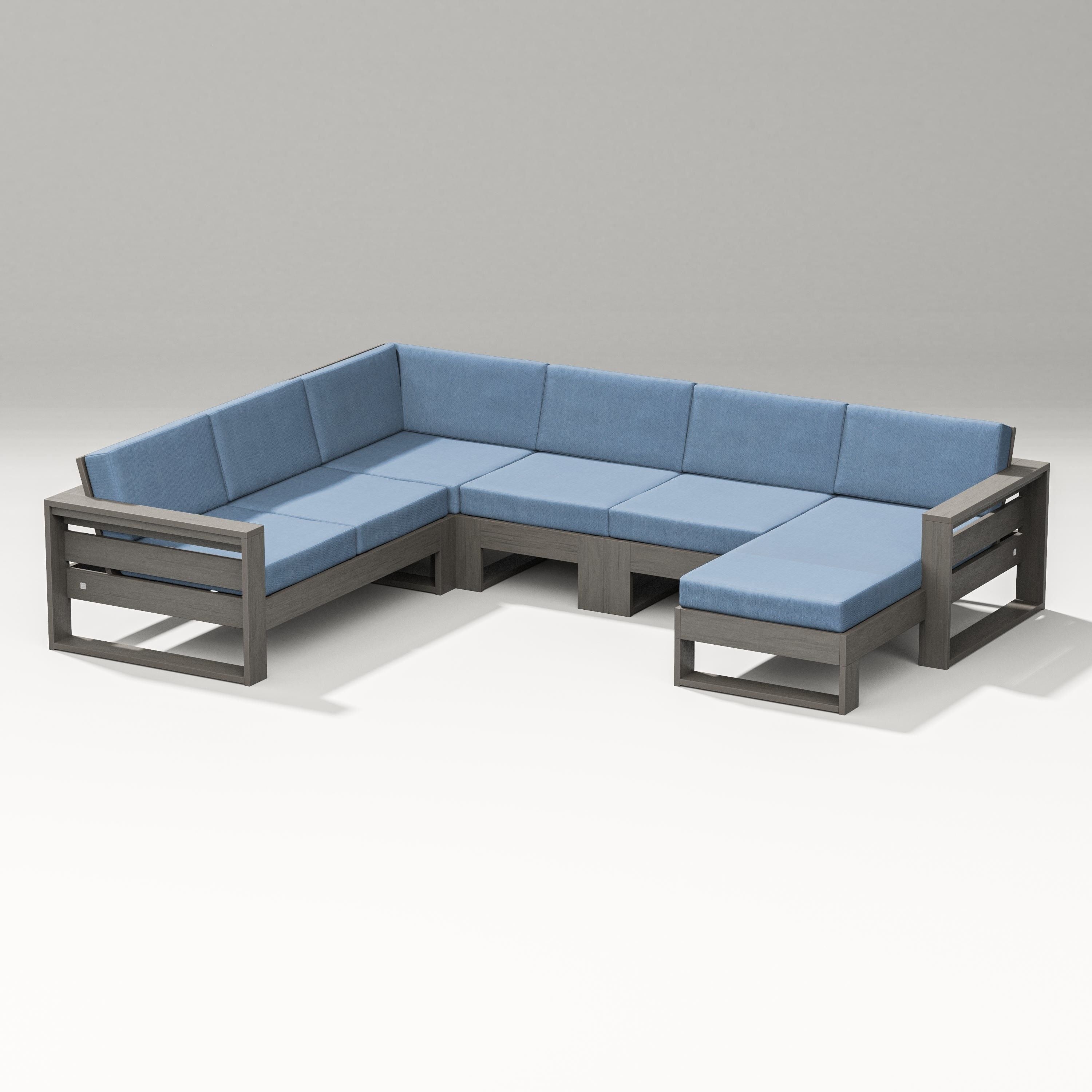 PW Designer Series Latitude Corner Sectional with Right Chaise in Driftwood / Sky Blue