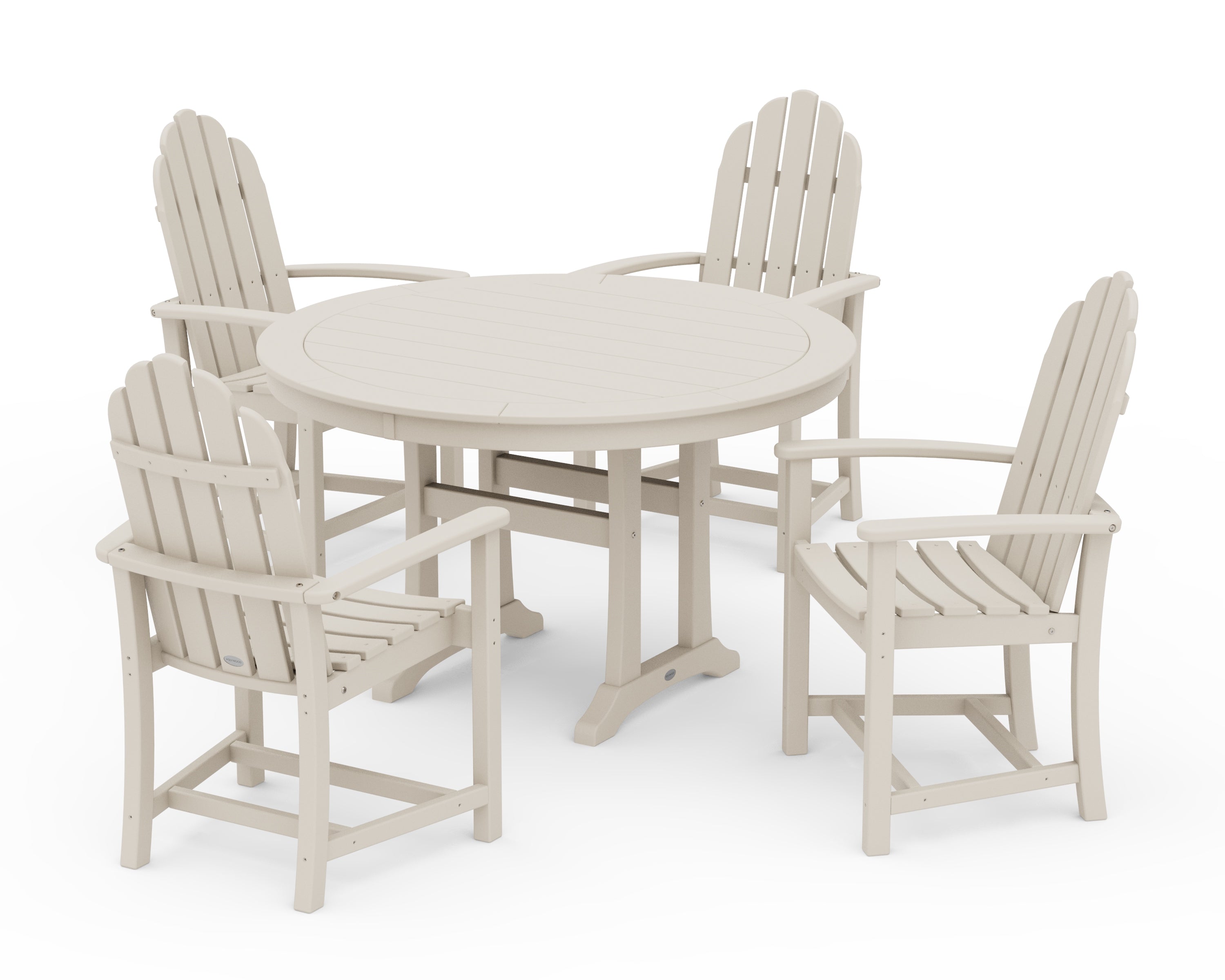 POLYWOOD Classic Adirondack 5-Piece Round Dining Set with Trestle Legs in Sand