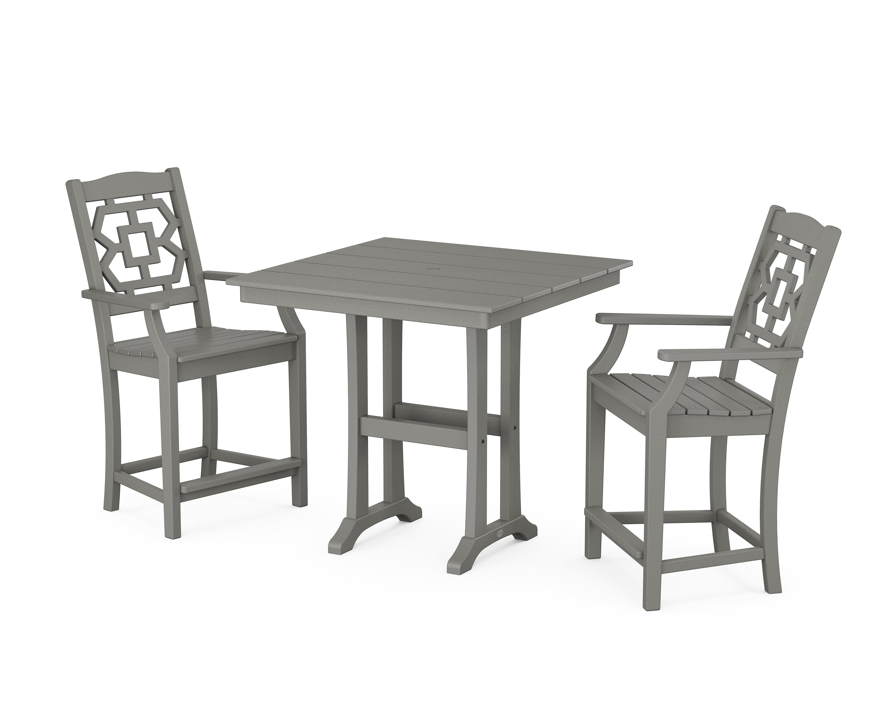 Martha Stewart by POLYWOOD® Chinoiserie 3-Piece Farmhouse Counter Set with Trestle Legs in Slate Grey