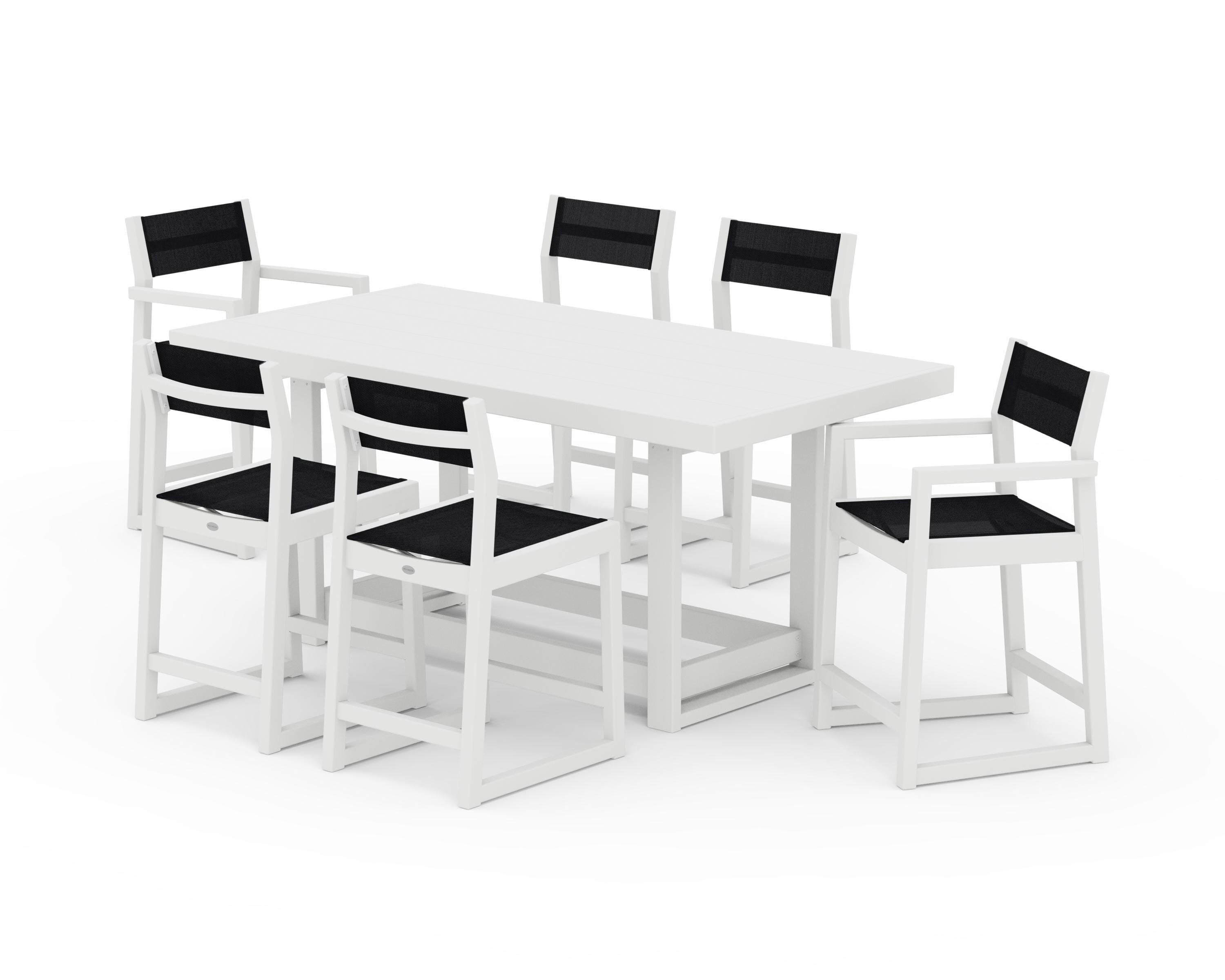 POLYWOOD EDGE Sling 7-Piece Counter Table Set in White / Black Sling