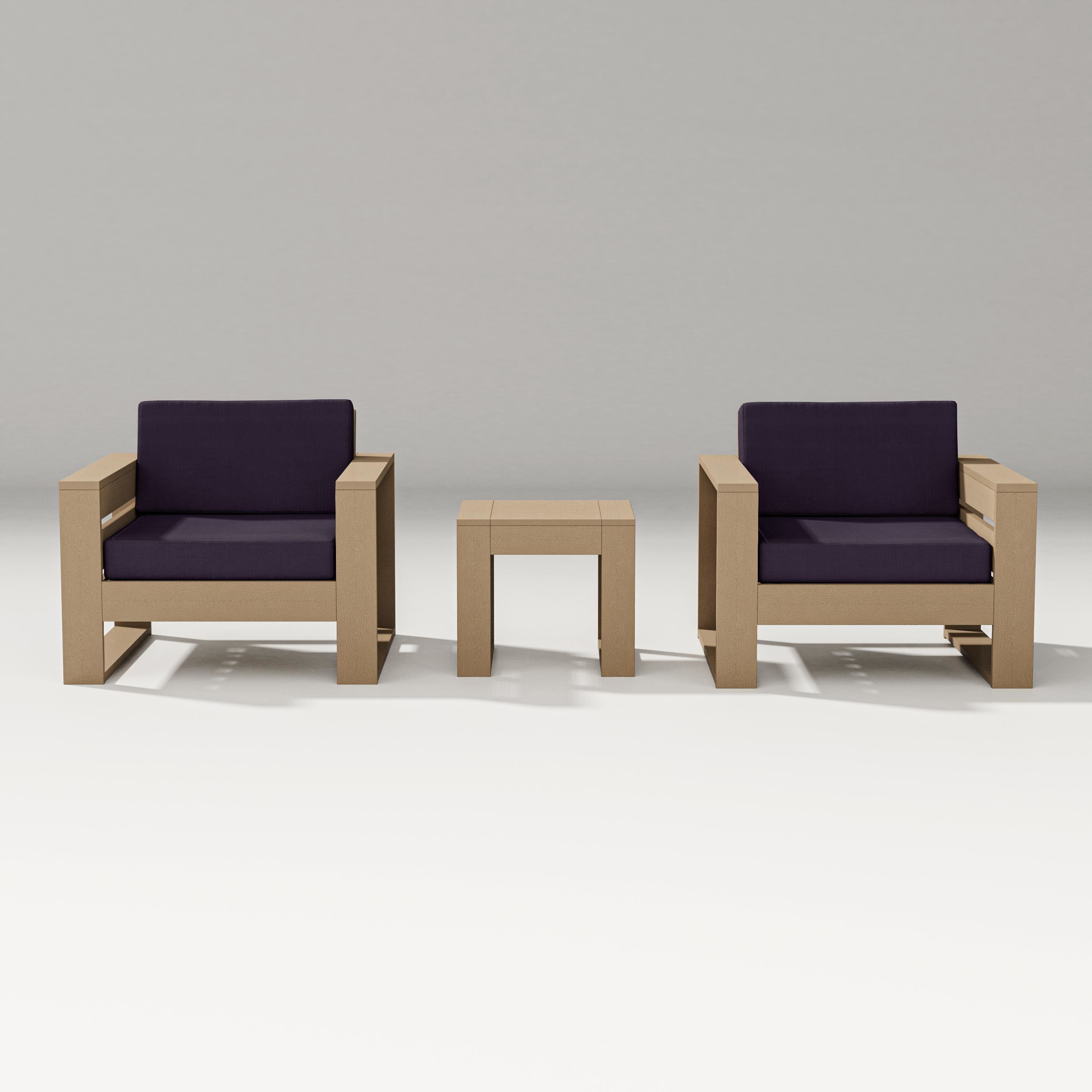 PW Designer Series Latitude 3-Piece Lounge Chair Set in Vintage Sahara / Navy Linen