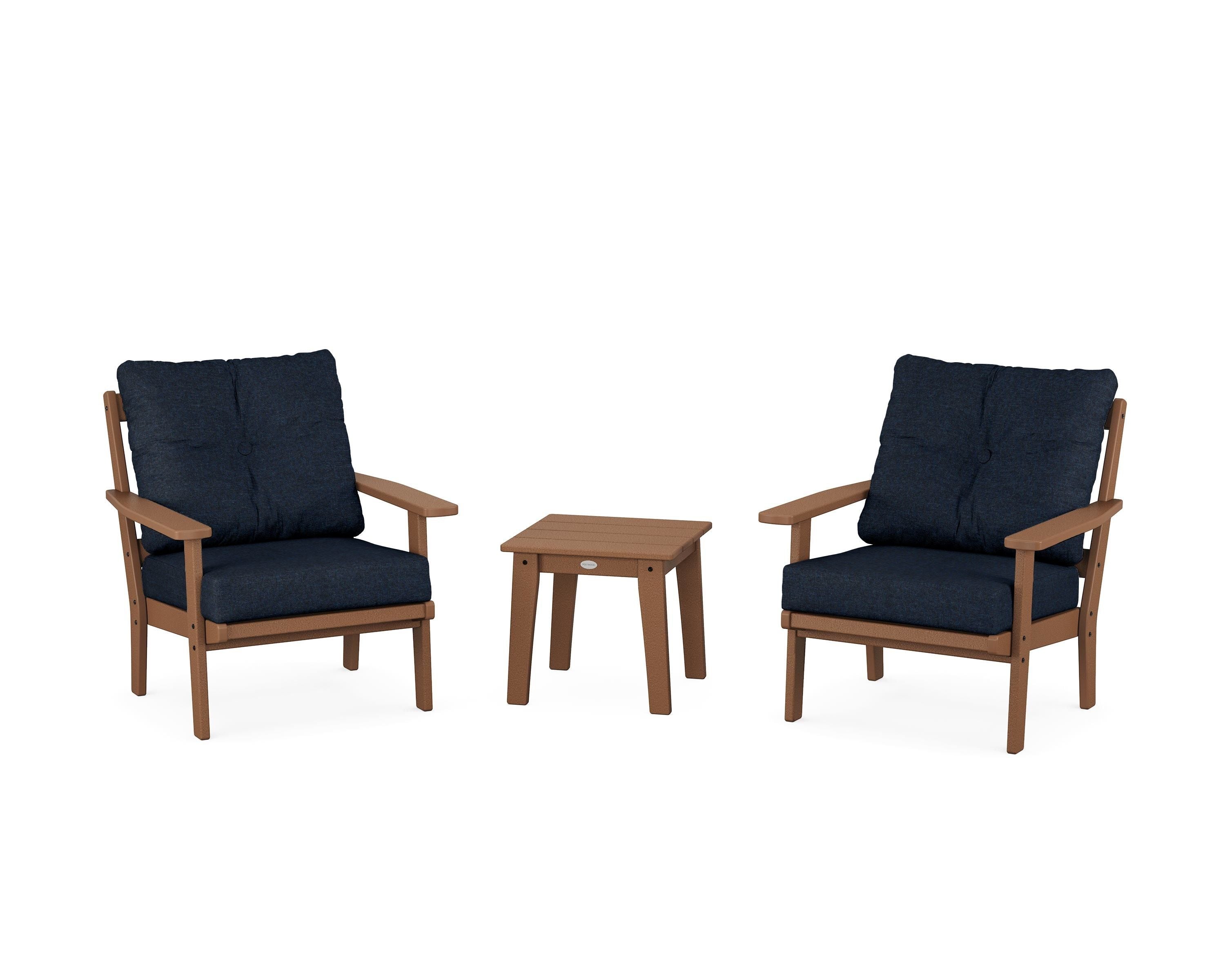 POLYWOOD Oxford 3-Piece Deep Seating Set in Teak / Marine Indigo