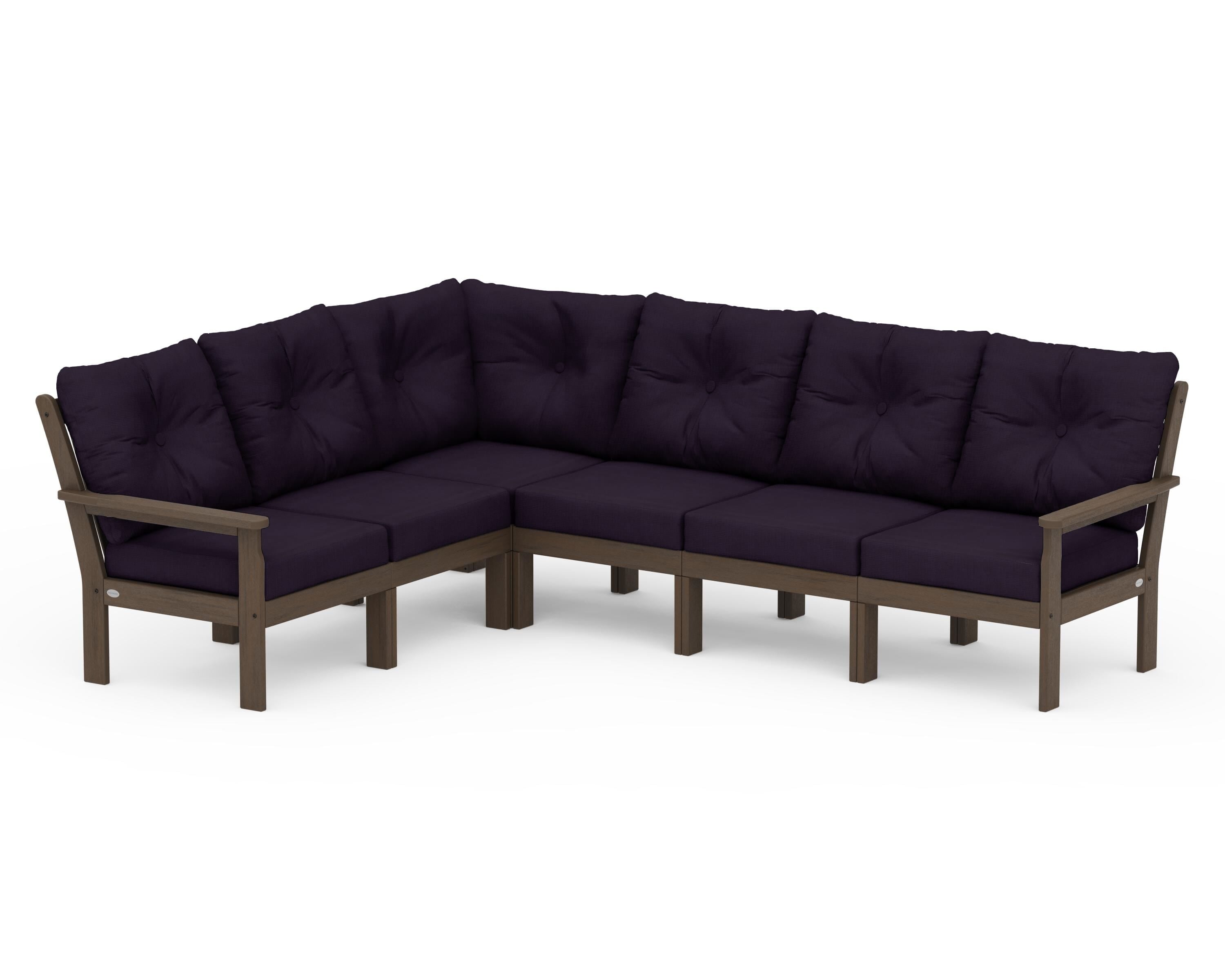 POLYWOOD Vineyard 6-Piece Sectional in Kona / Navy Linen