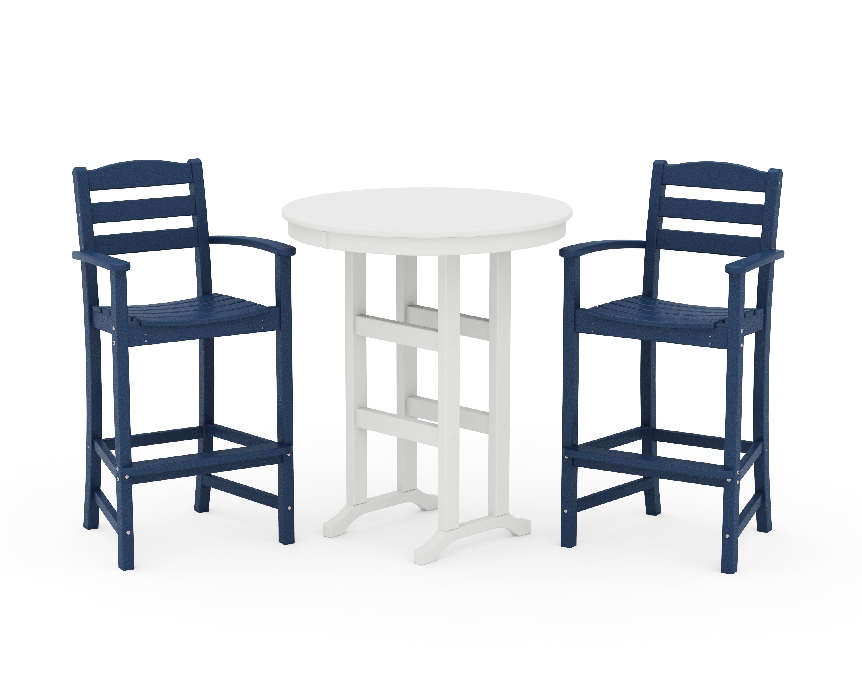 POLYWOOD La Casa Café 3-Piece Round Farmhouse Bar Set in Navy / White