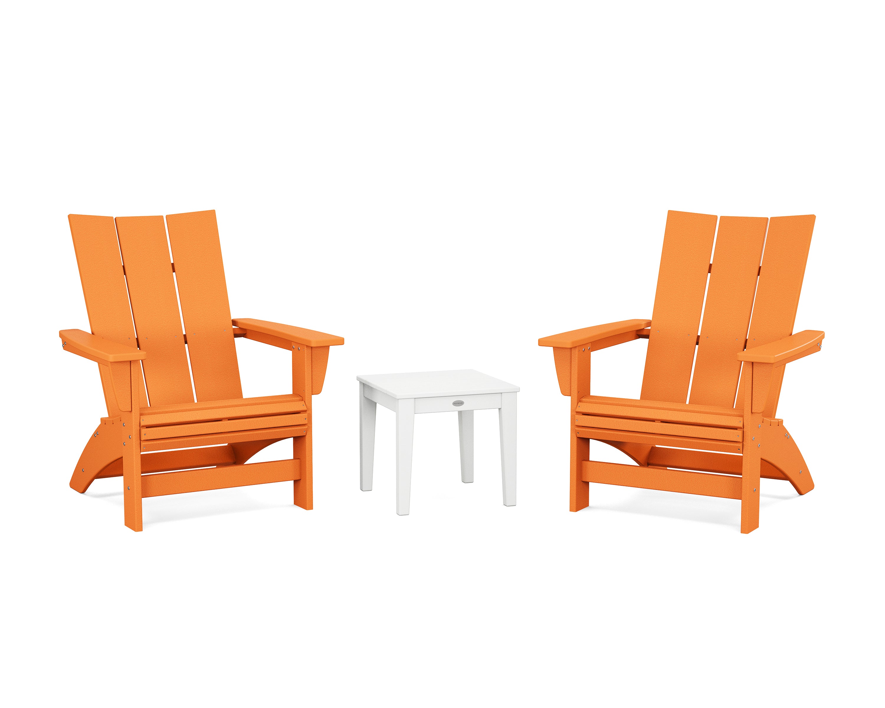POLYWOOD® 3-Piece Modern Grand Adirondack Set in Tangerine / White