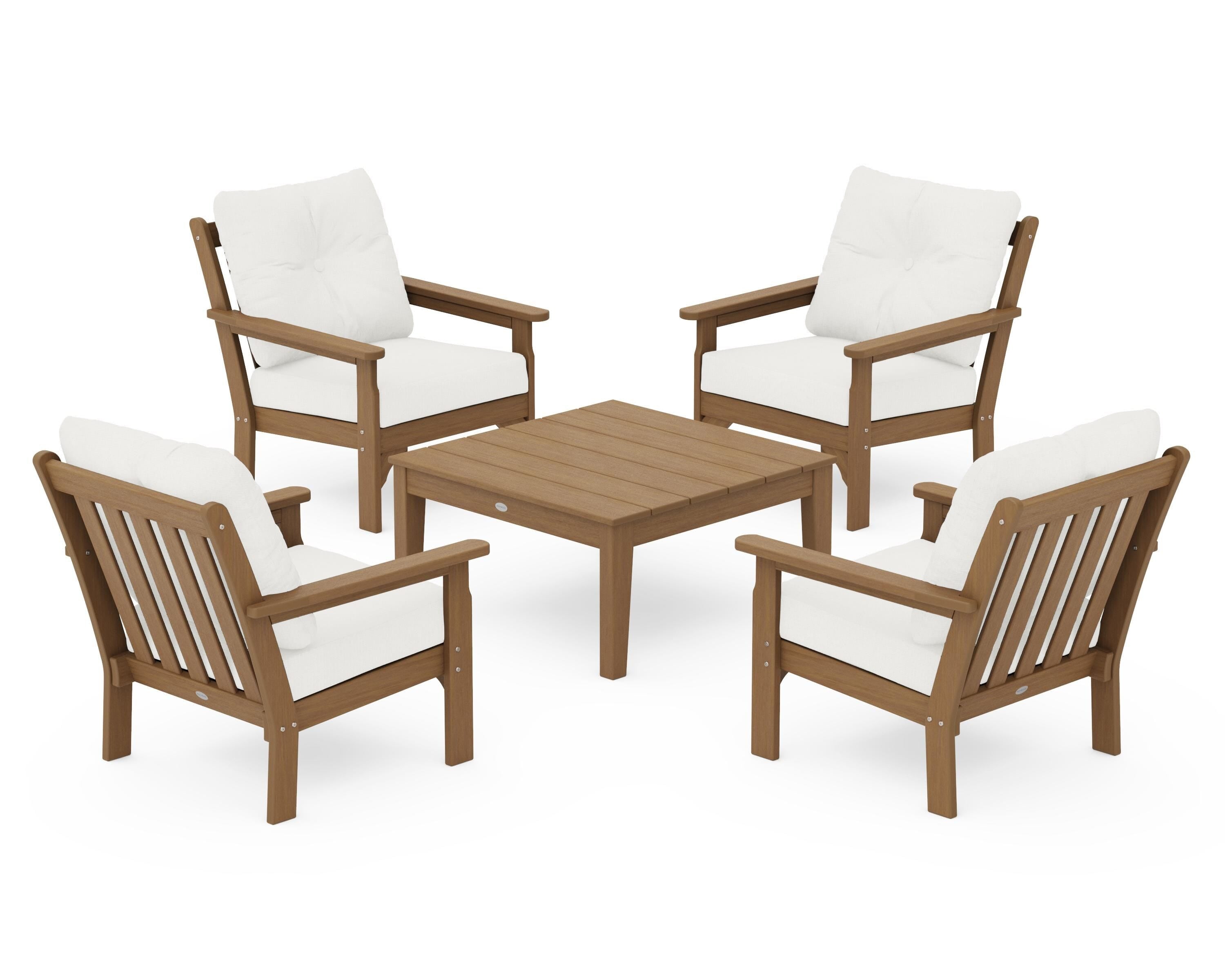 POLYWOOD Vineyard 5-Piece Deep Seating Conversation Set in Natural / Natural Linen
