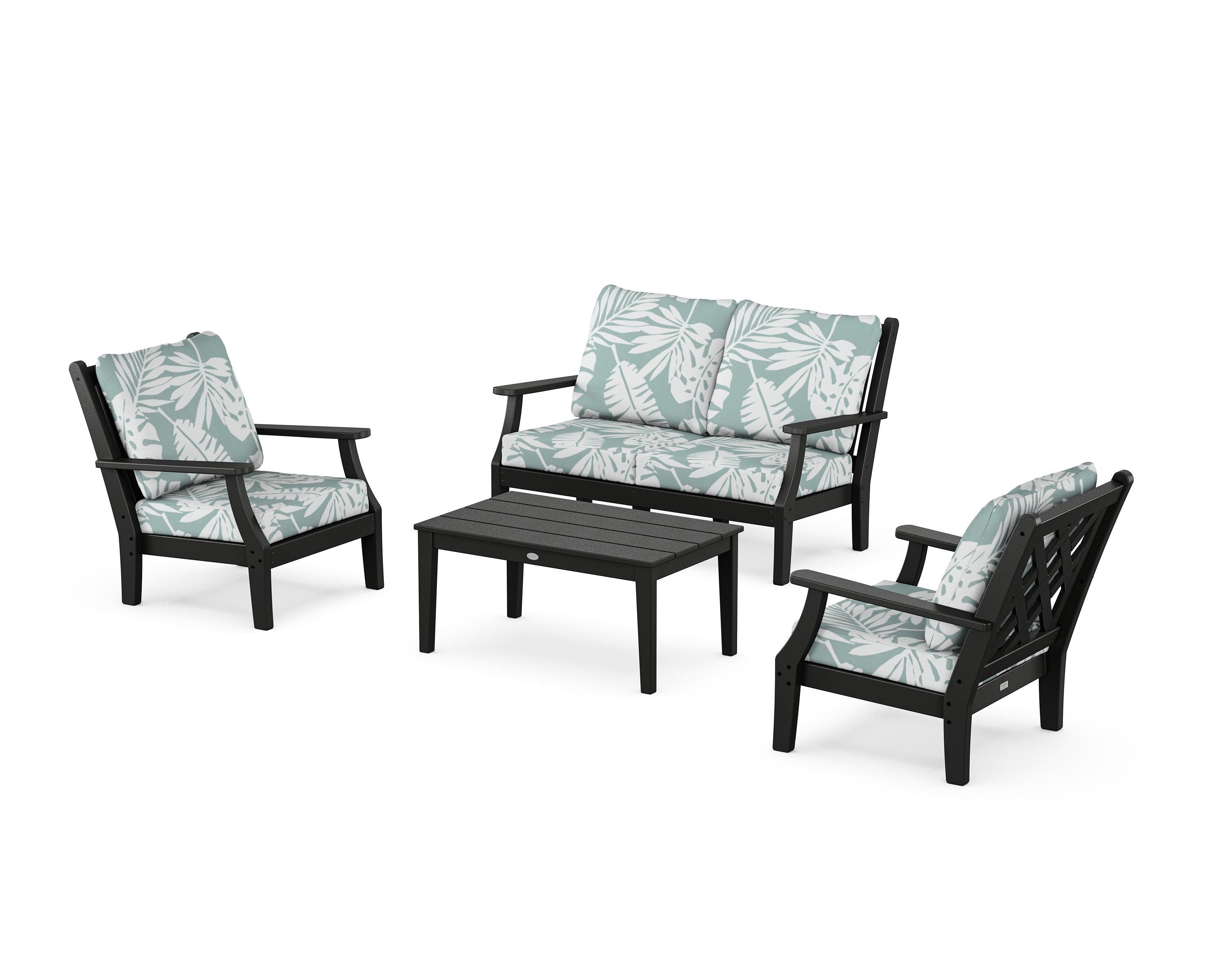 Country Living Wovendale 4-Piece Deep Seating Set with Loveseat in Black / Leaf Glacier Spa