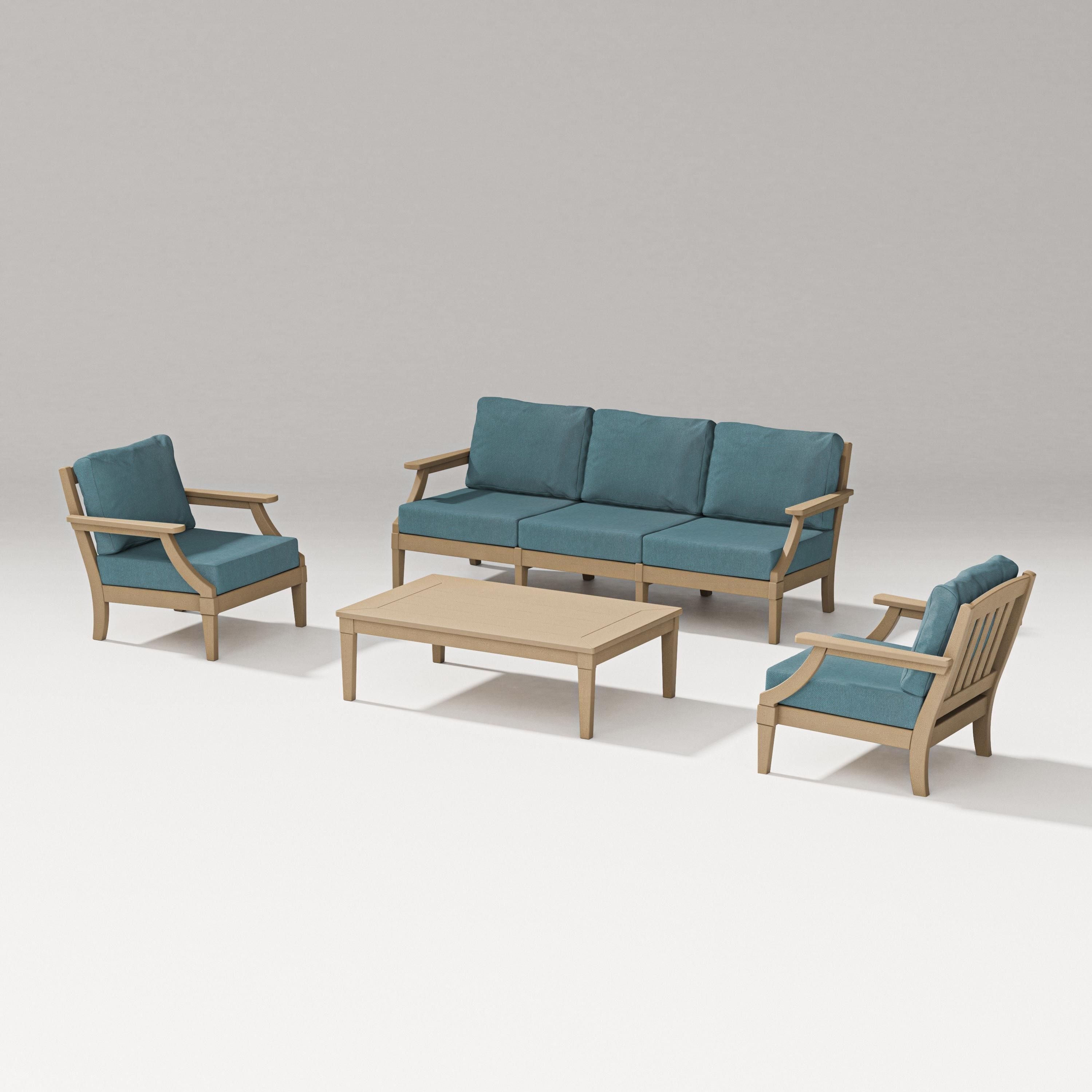 PW Designer Series Estate 4-Piece Lounge Sofa Set in Vintage Sahara / Ocean Teal