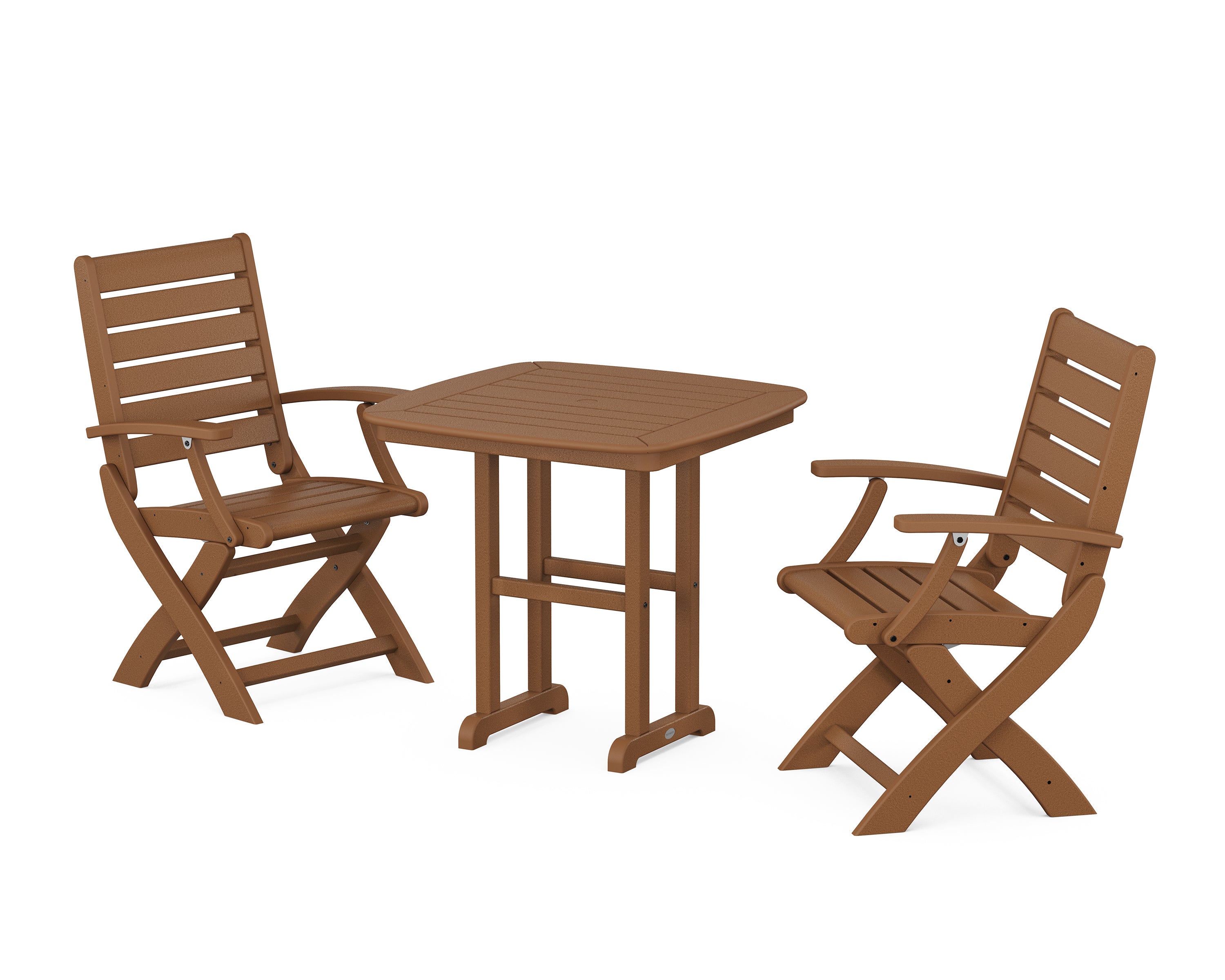 POLYWOOD® Signature Folding Chair 3-Piece Dining Set in Teak