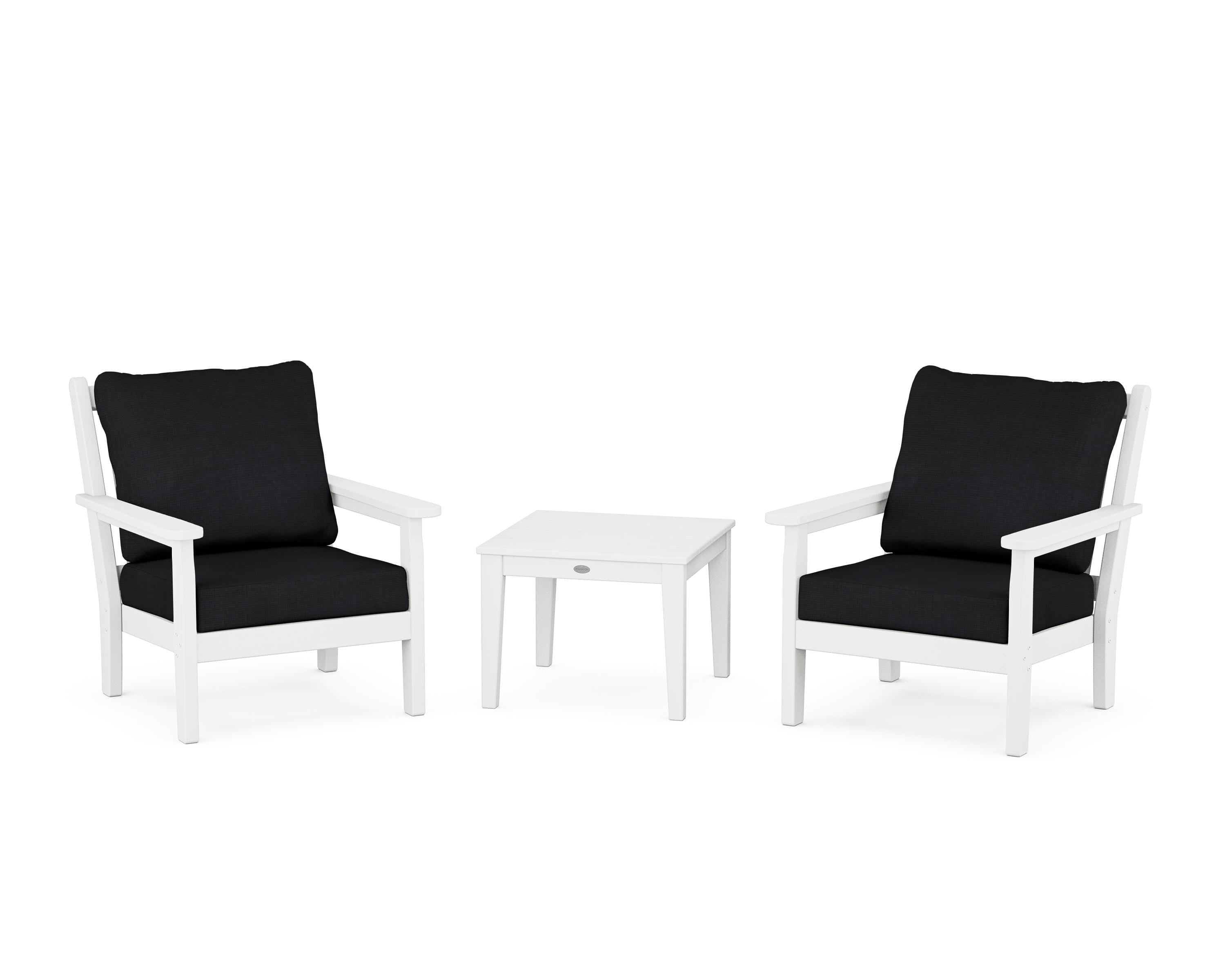 POLYWOOD Chippendale 3-Piece Deep Seating Set in White / Midnight Linen
