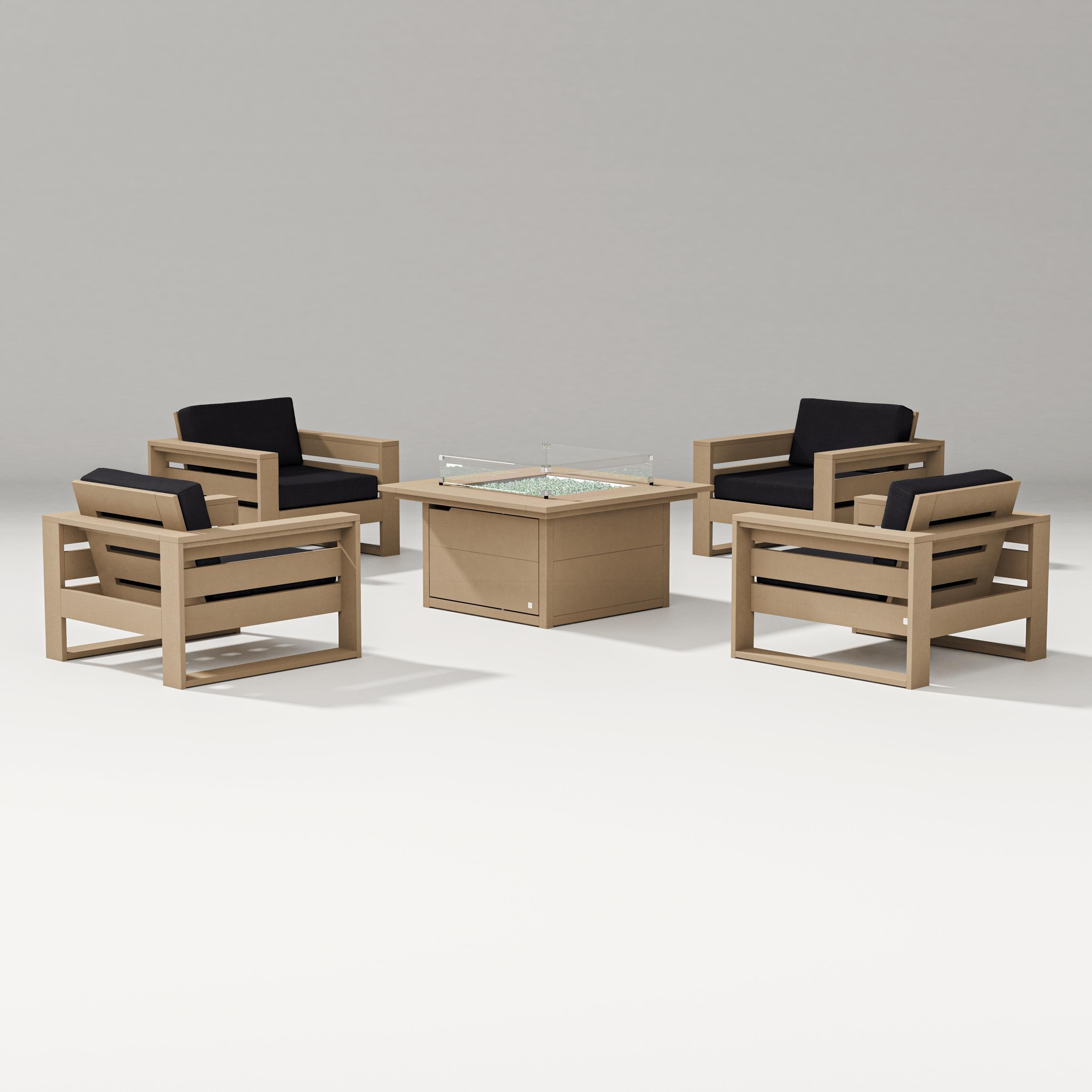 PW Designer Series Latitude 5-Piece Lounge Fire Table Set in Vintage Sahara / Midnight Linen