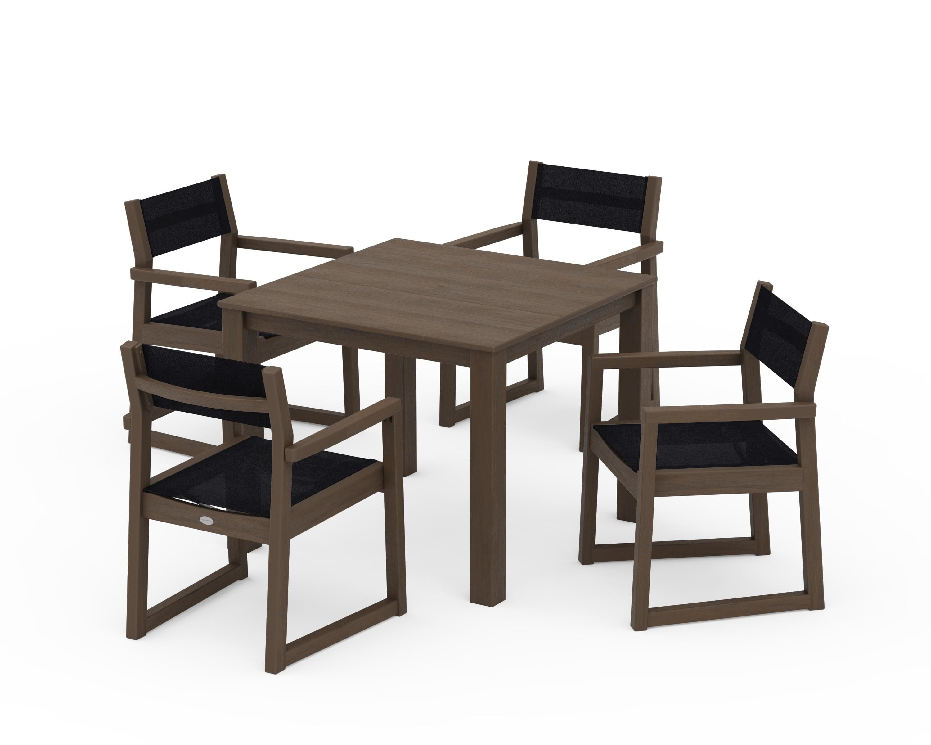 POLYWOOD EDGE Sling Arm Chair 5-Piece Parsons Dining Set in Kona / Black Sling