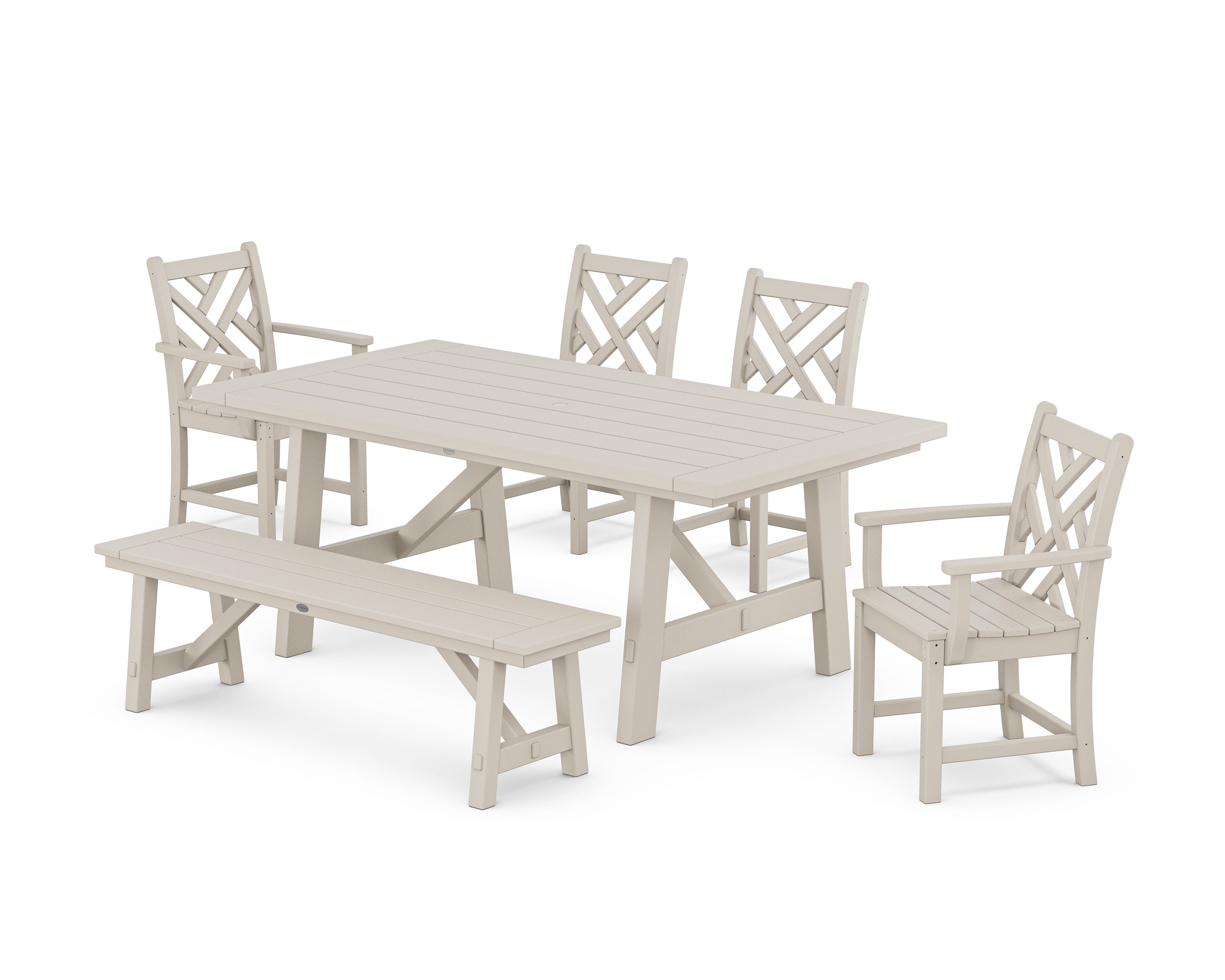 POLYWOOD® Chippendale 6-Piece Rustic Farmhouse Dining Set With Bench in Sand