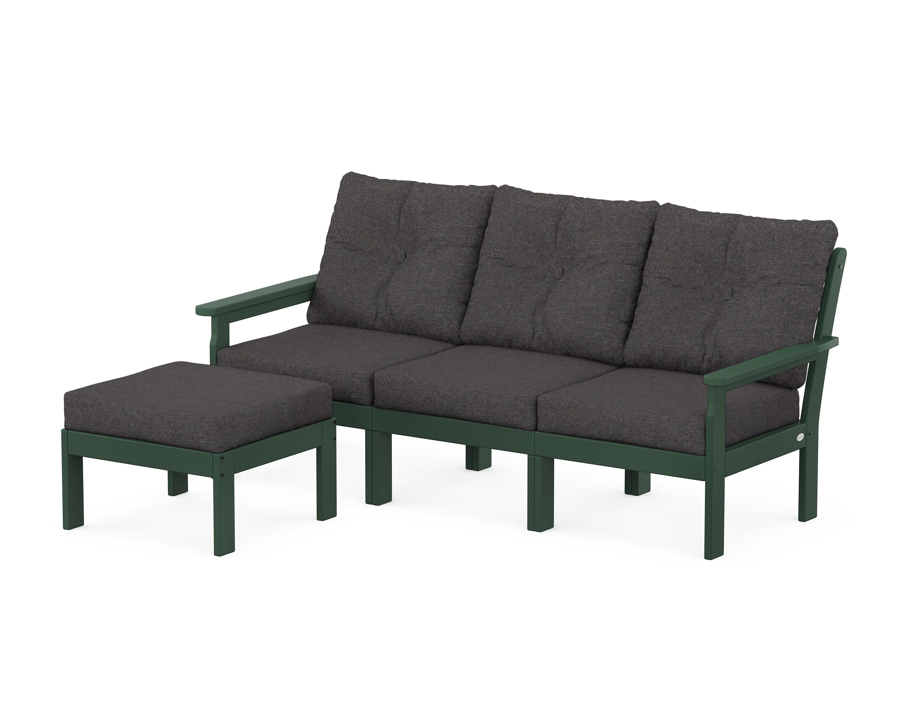 POLYWOOD Vineyard 4-Piece Sectional with Ottoman in Green / Ash Charcoal