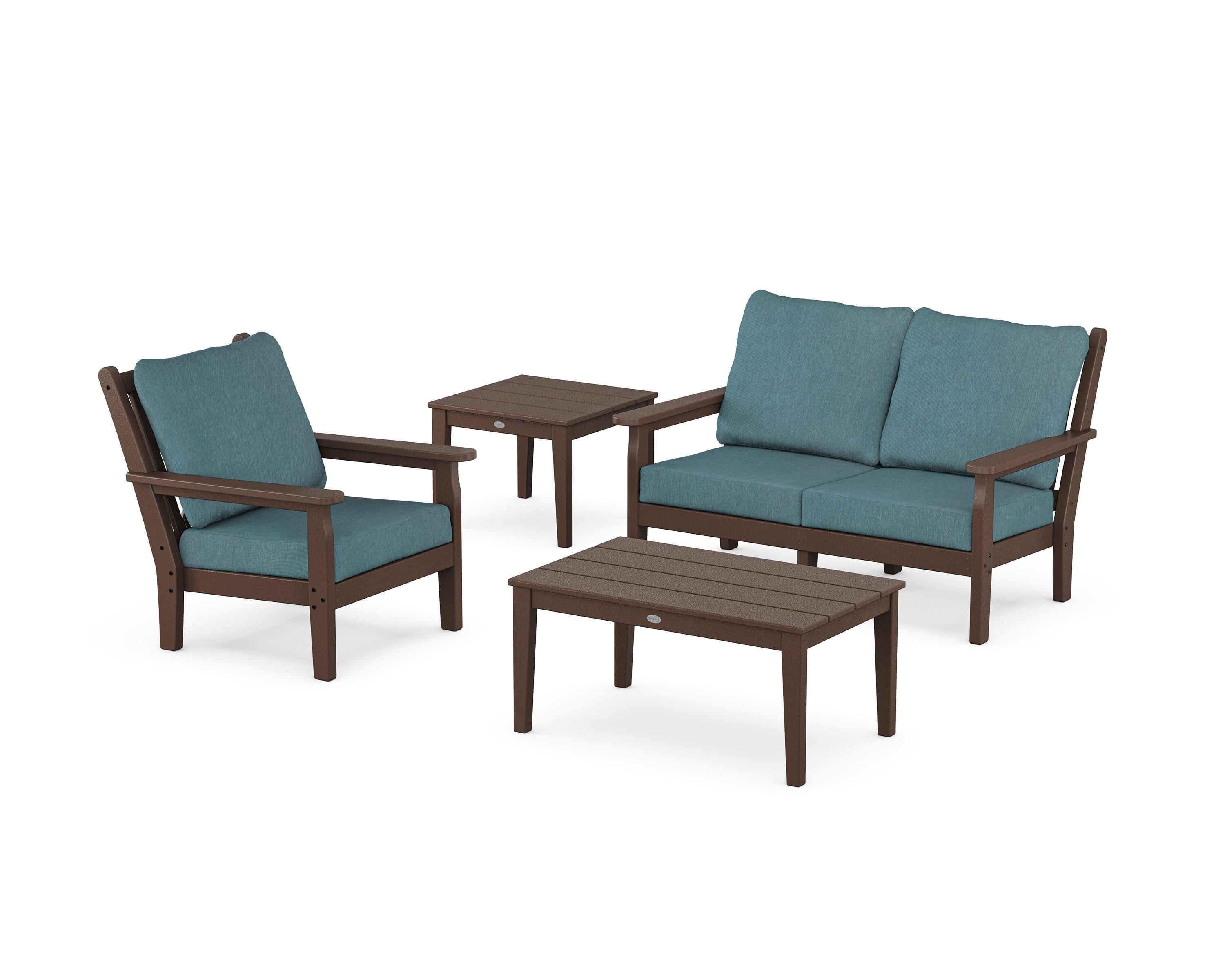 POLYWOOD Chippendale 4-Piece Deep Seating Set in Mahogany / Ocean Teal