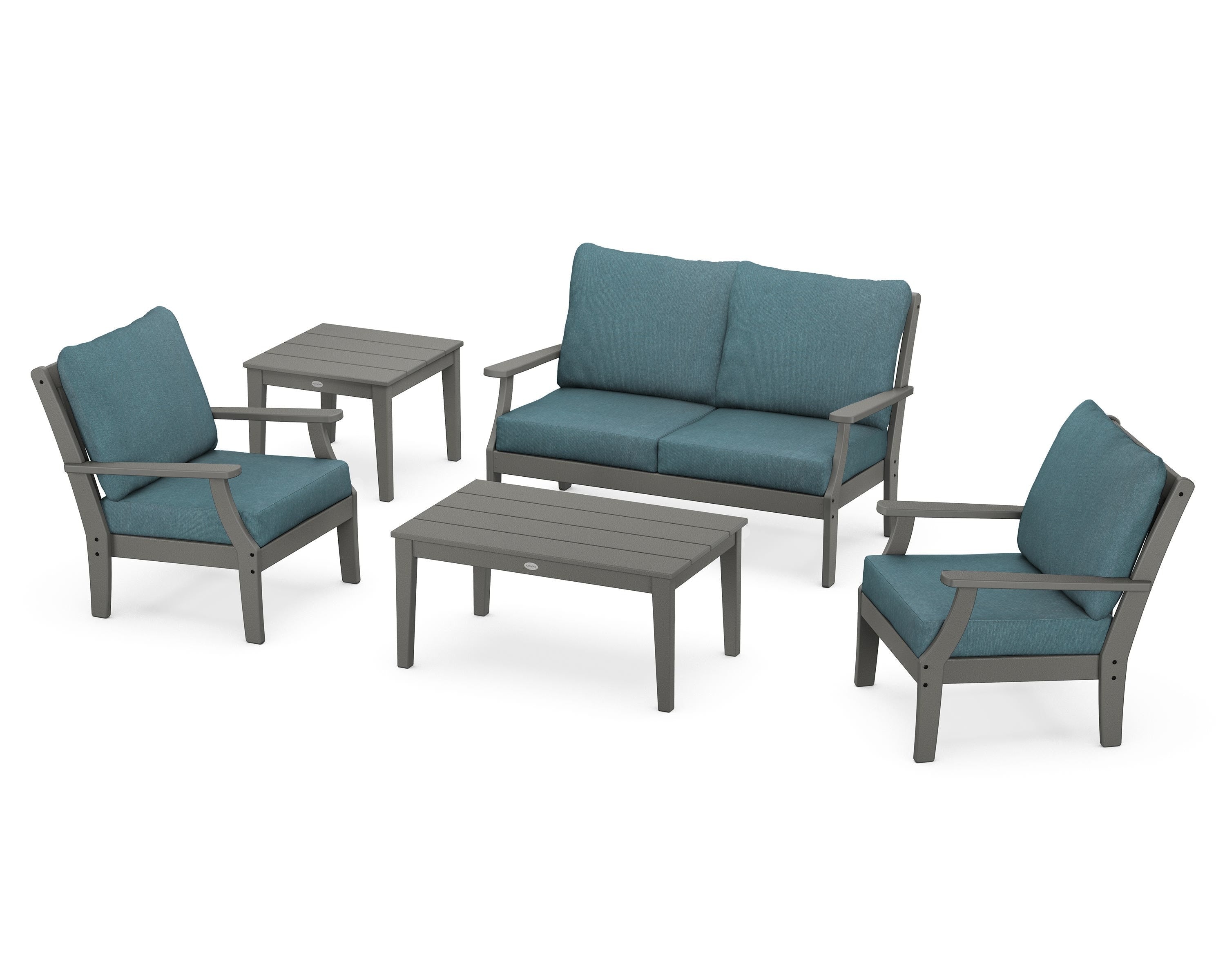 POLYWOOD Braxton 5-Piece Deep Seating Set in Slate Grey / Ocean Teal