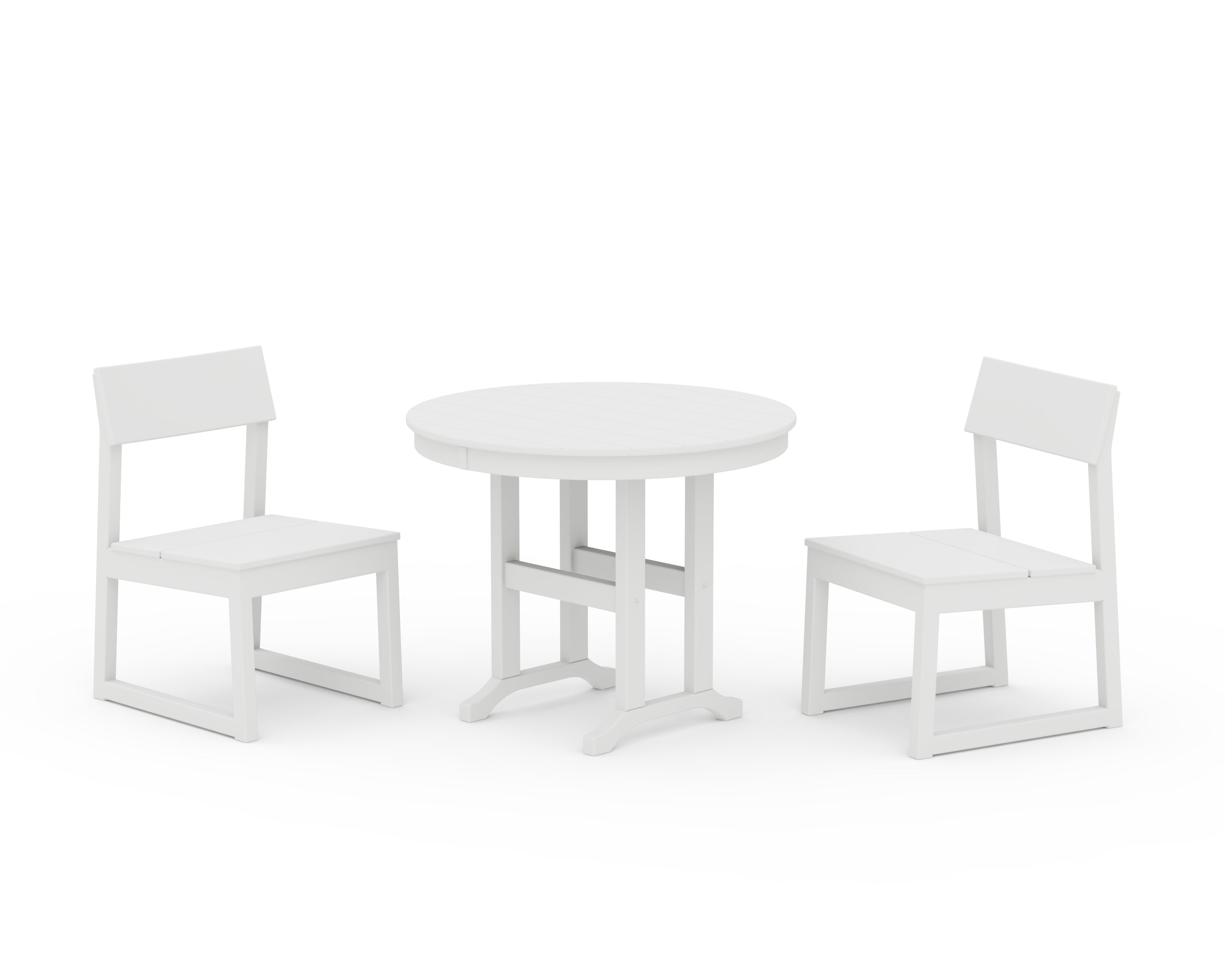 POLYWOOD EDGE Side Chair 3-Piece Round Dining Set in White