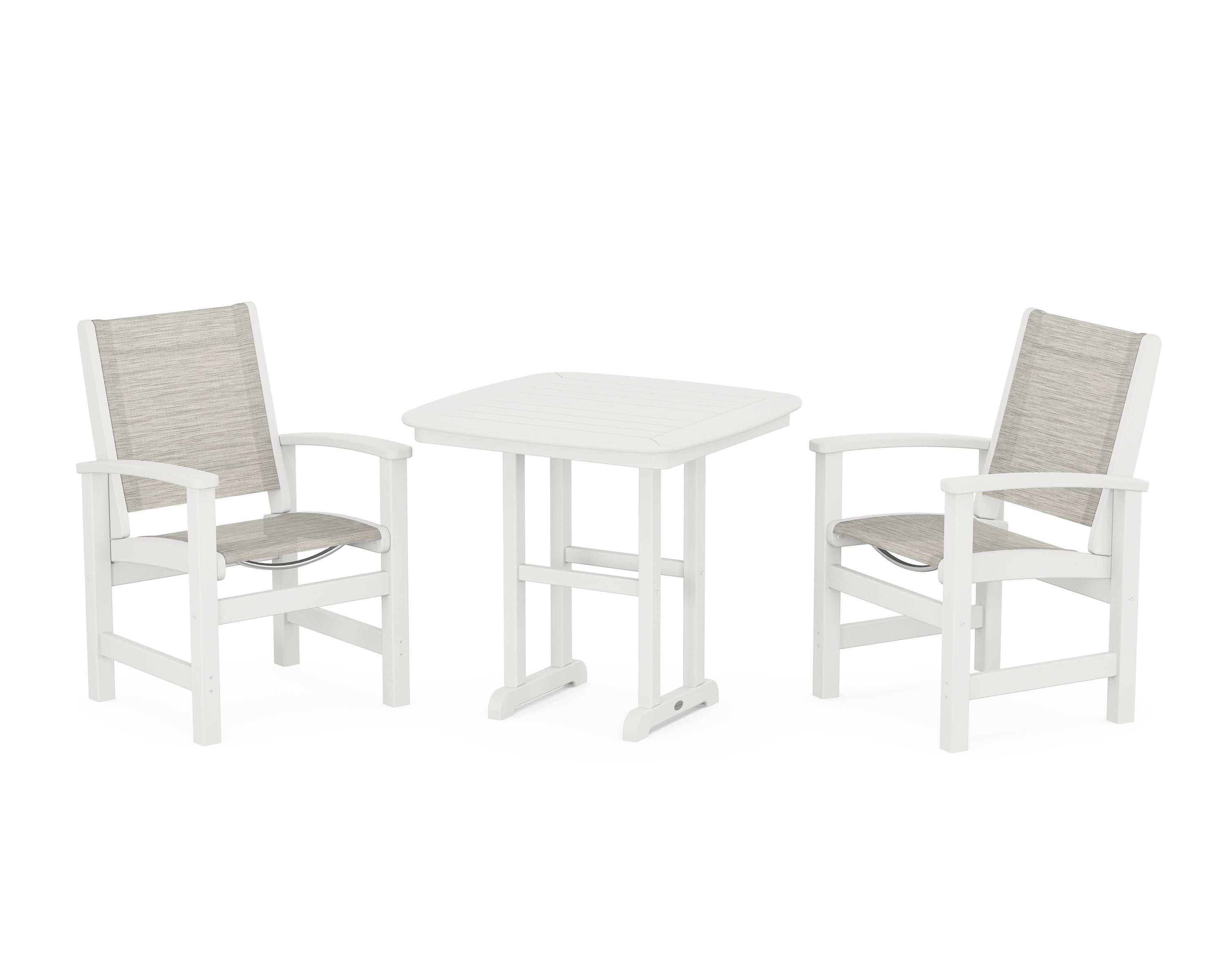 POLYWOOD Coastal 3-Piece Dining Set in White / Birch Sling