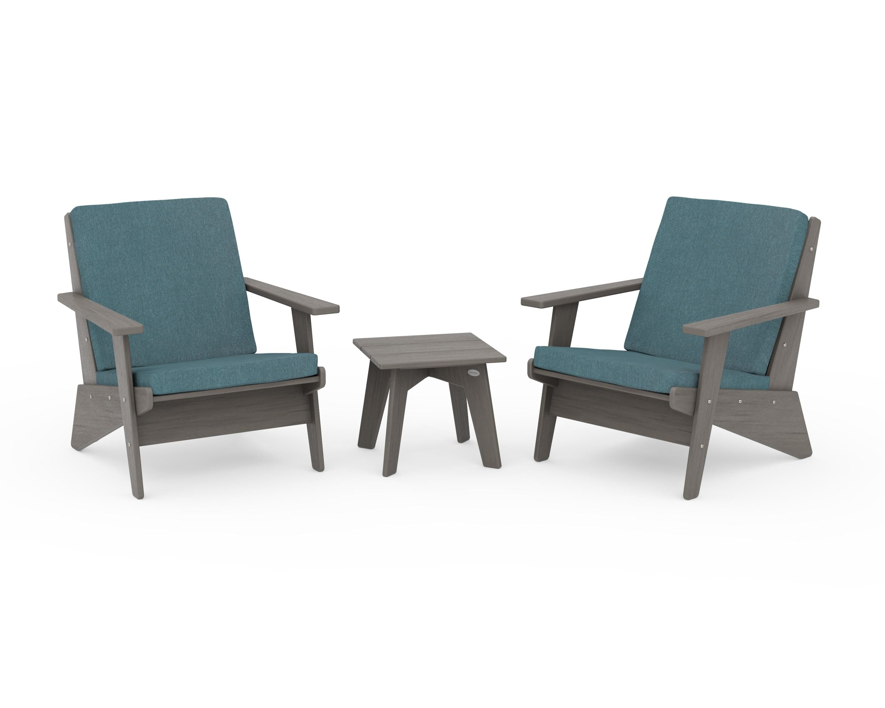 POLYWOOD Riviera Modern Lounge 3-Piece Set in Driftwood / Ocean Teal