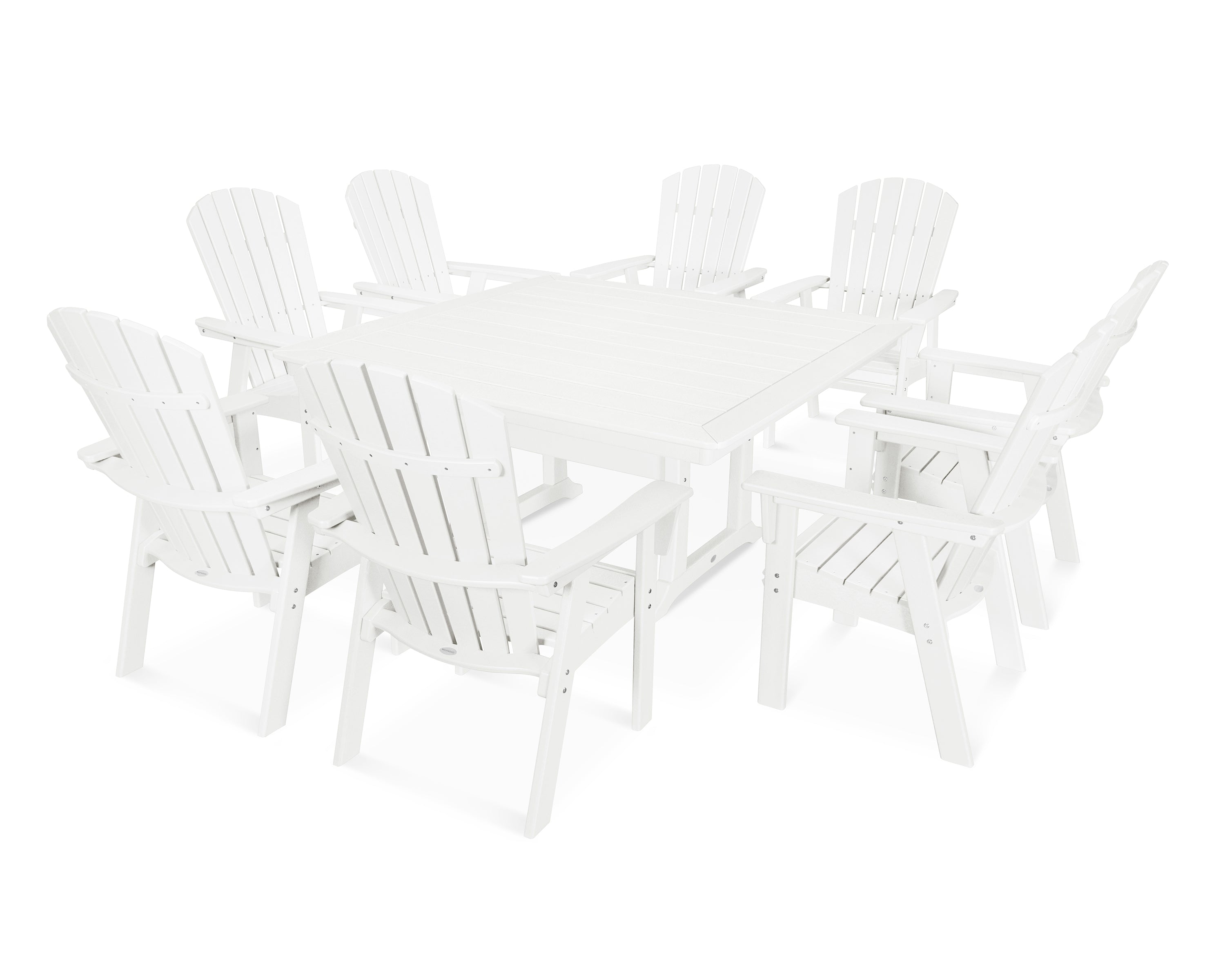 POLYWOOD® Nautical Adirondack 9-Piece Trestle Dining Set in White