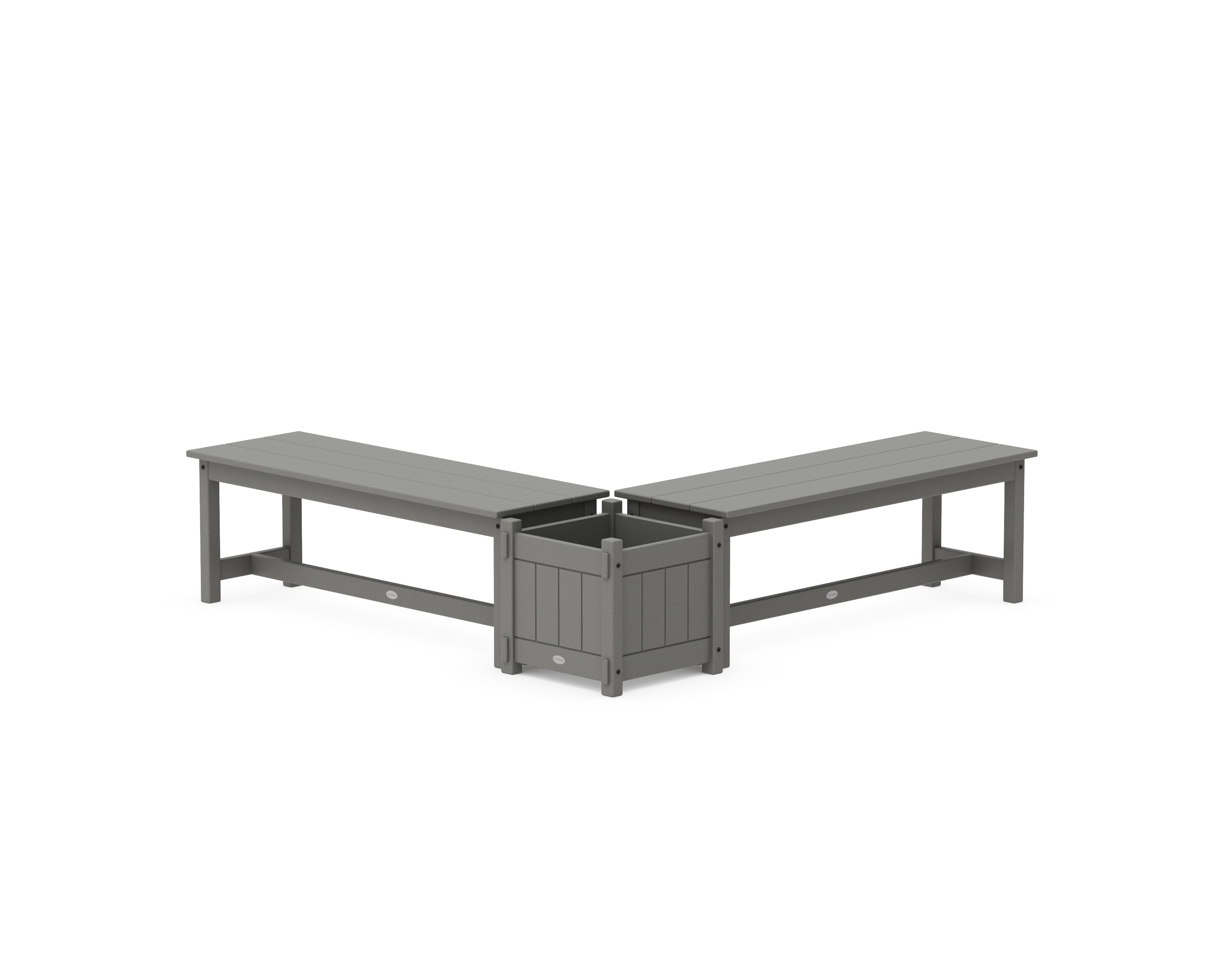POLYWOOD 48" Vineyard L- Shaped Planter Bench Set in Slate Grey