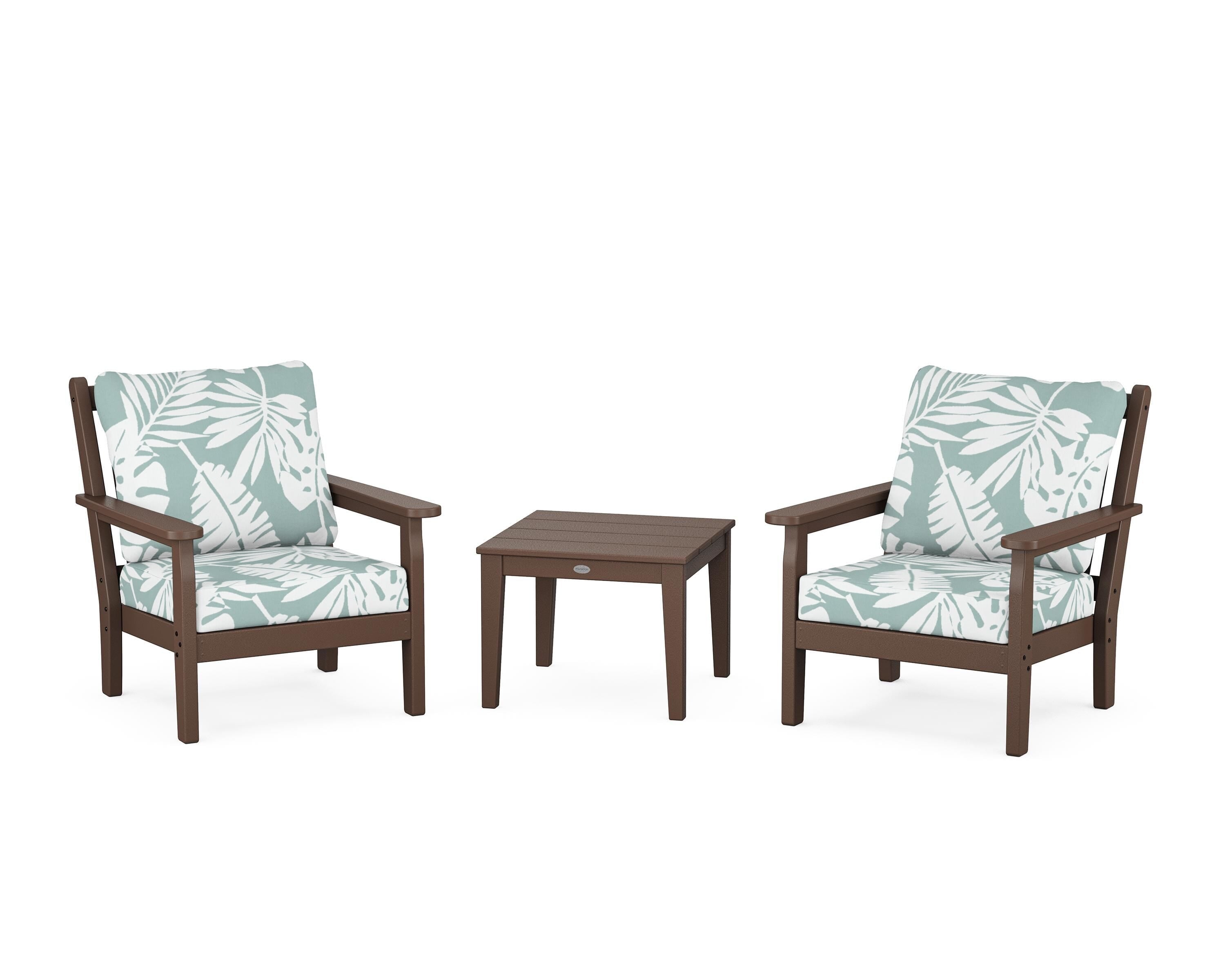 POLYWOOD Chippendale 3-Piece Deep Seating Set in Mahogany / Leaf Glacier Spa